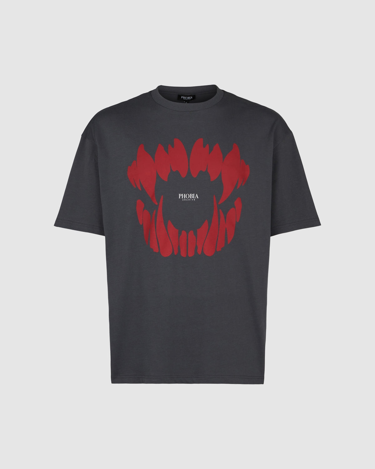 PHOBIA GREY T-SHIRT WITH RED MOUTH PRINT4
