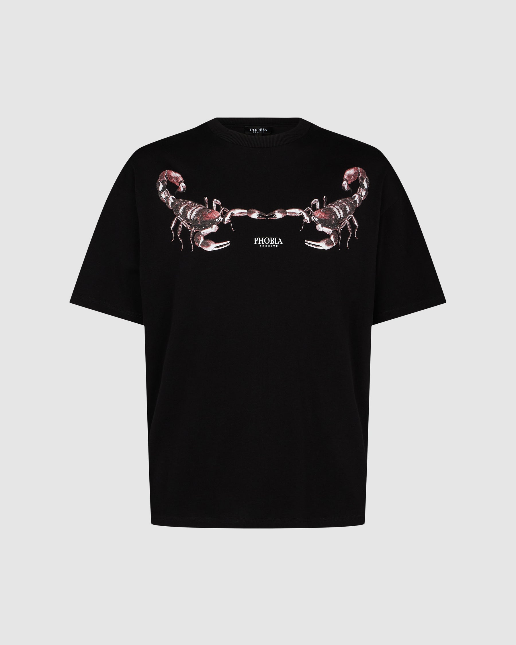 PHOBIA BLACK T-SHIRT WITH GREEN SCORPION PRINT