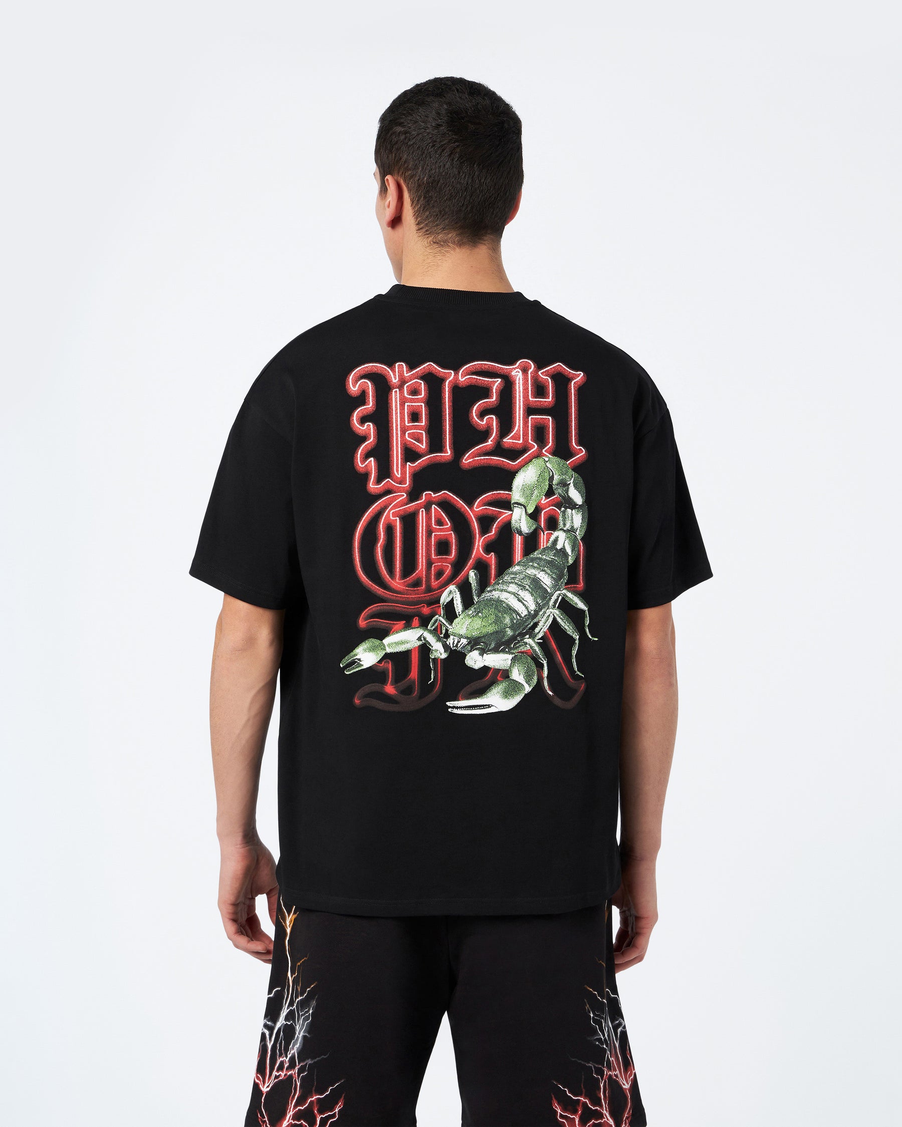 PHOBIA BLACK T-SHIRT WITH GREEN SCORPION PRINT