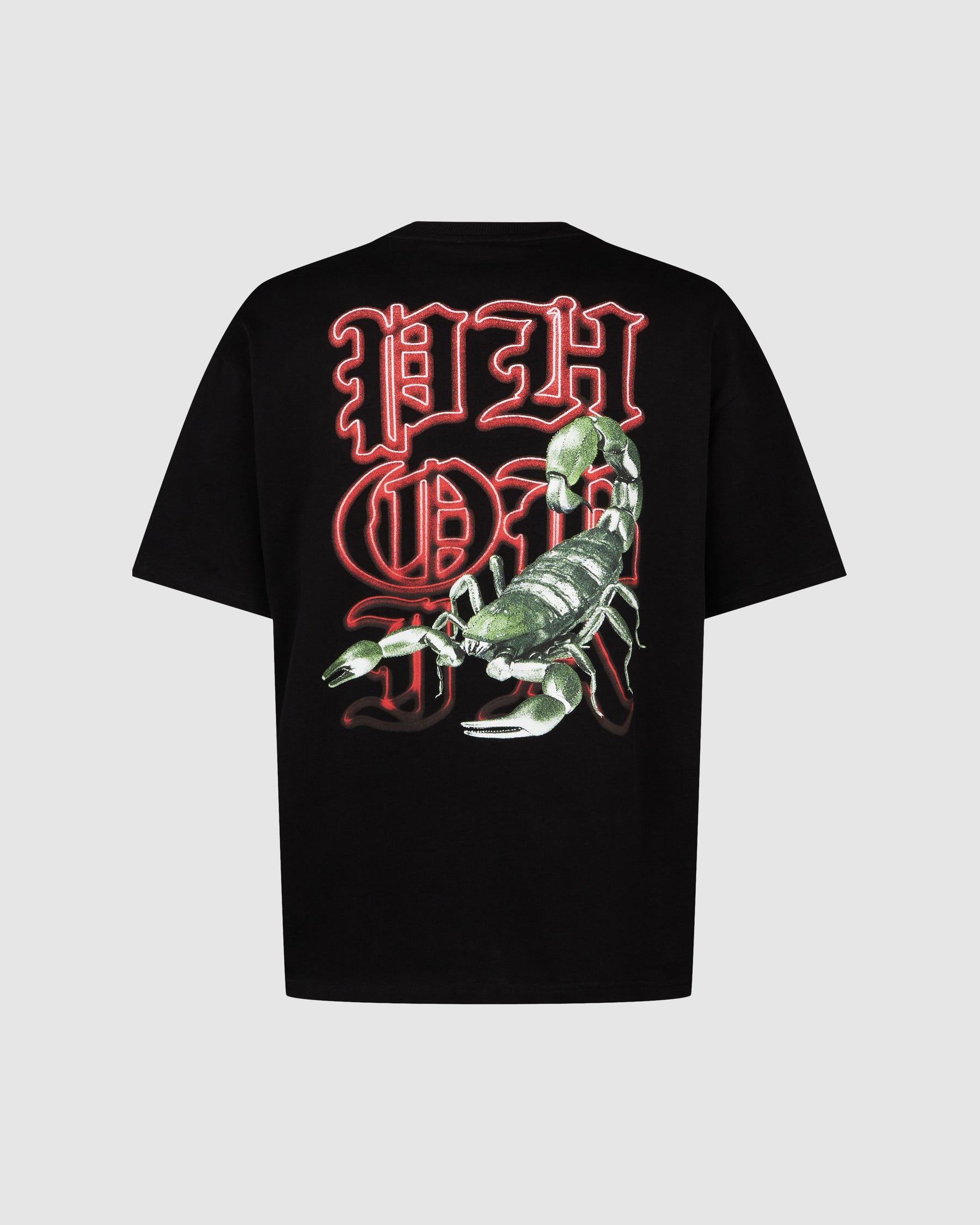 PHOBIA BLACK T-SHIRT WITH GREEN SCORPION PRINT