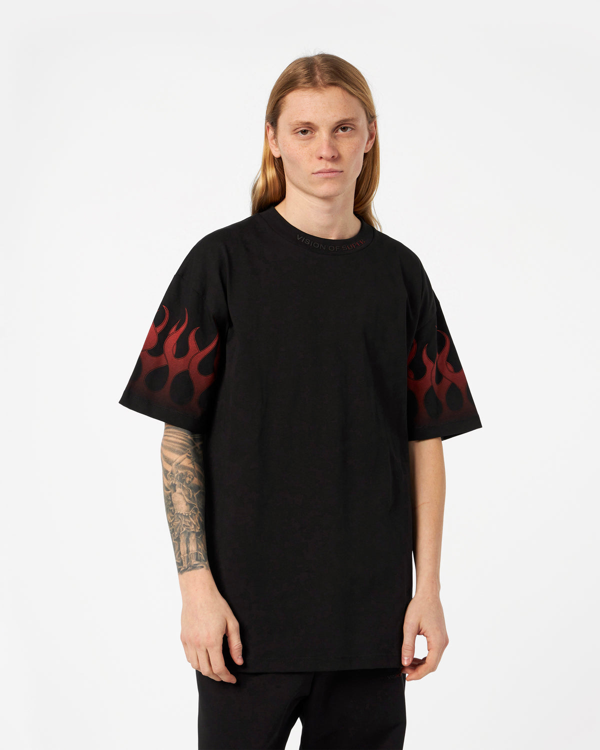VISION OF SUPER BLACK TSHIRT WITH RED FLAMES