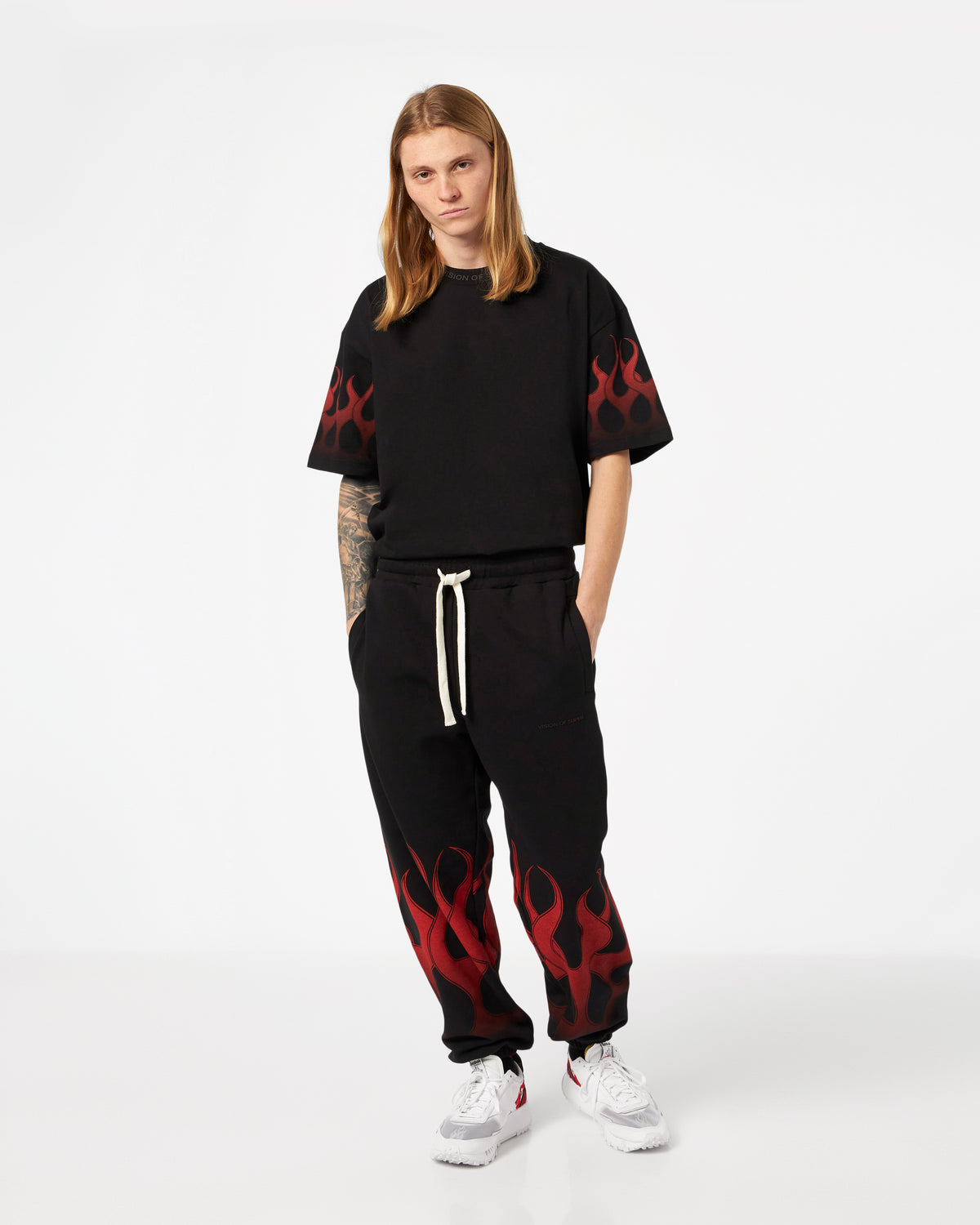 VISION OF SUPER BLACK PANTS WITH RED FLAMES