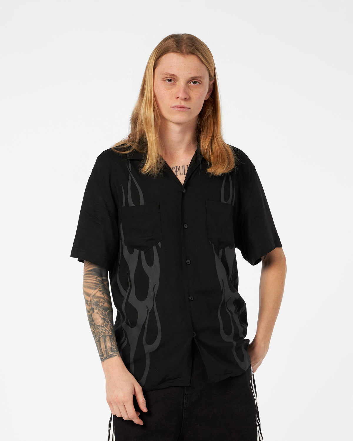 VISION OF SUPER BLACK SHIRT WITH GREY FLAMES