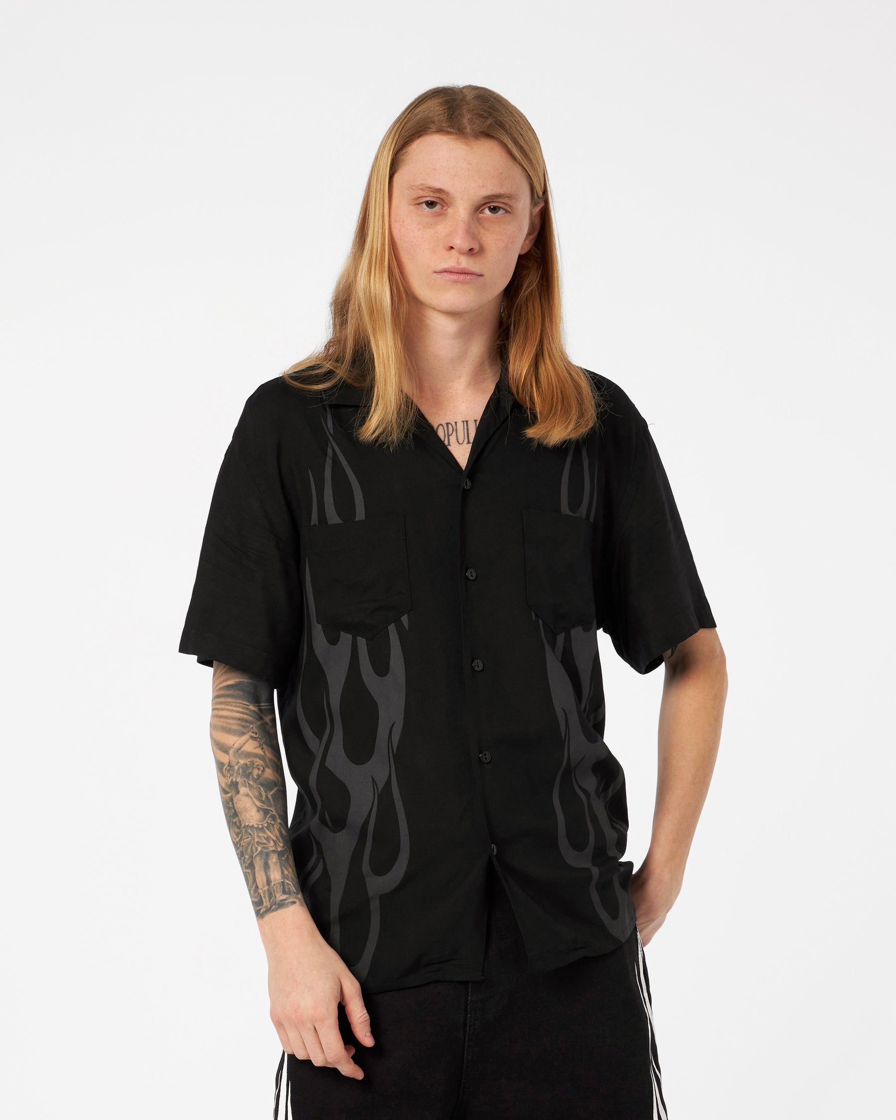 VISION OF SUPER BLACK SHIRT WITH GREY FLAMES