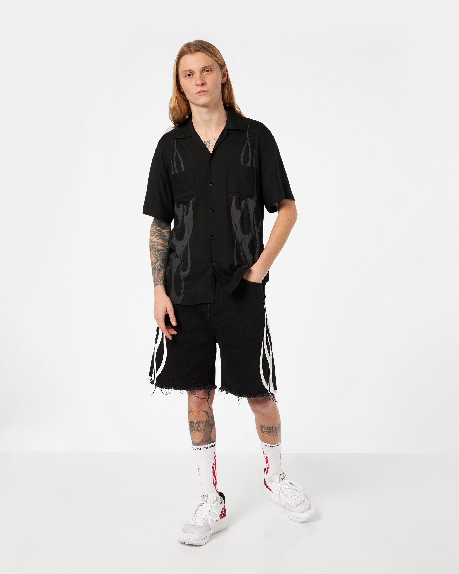 VISION OF SUPER BLACK SHIRT WITH GREY FLAMES