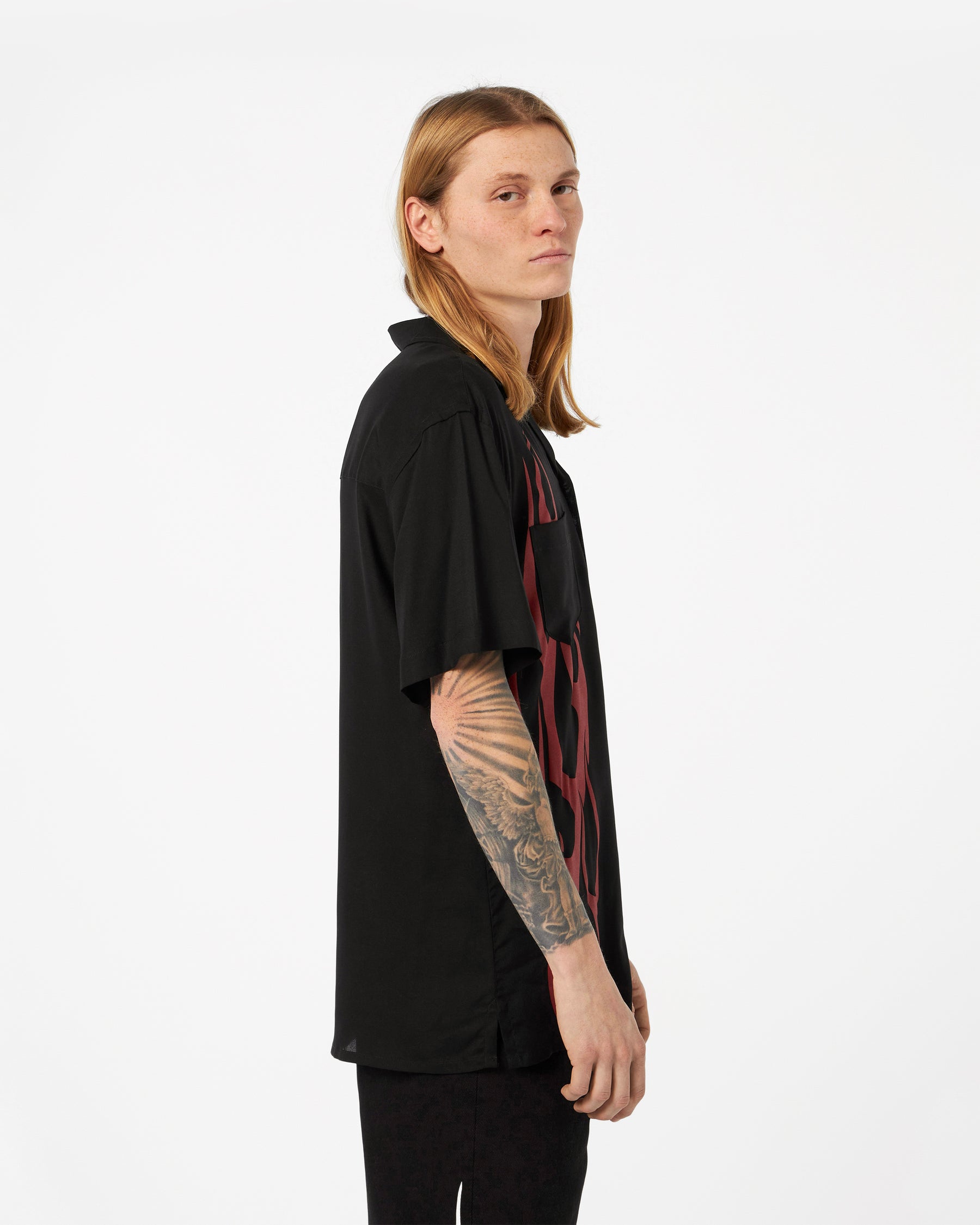 VISION OF SUPER BLACK SHIRT WITH RED FLAMES