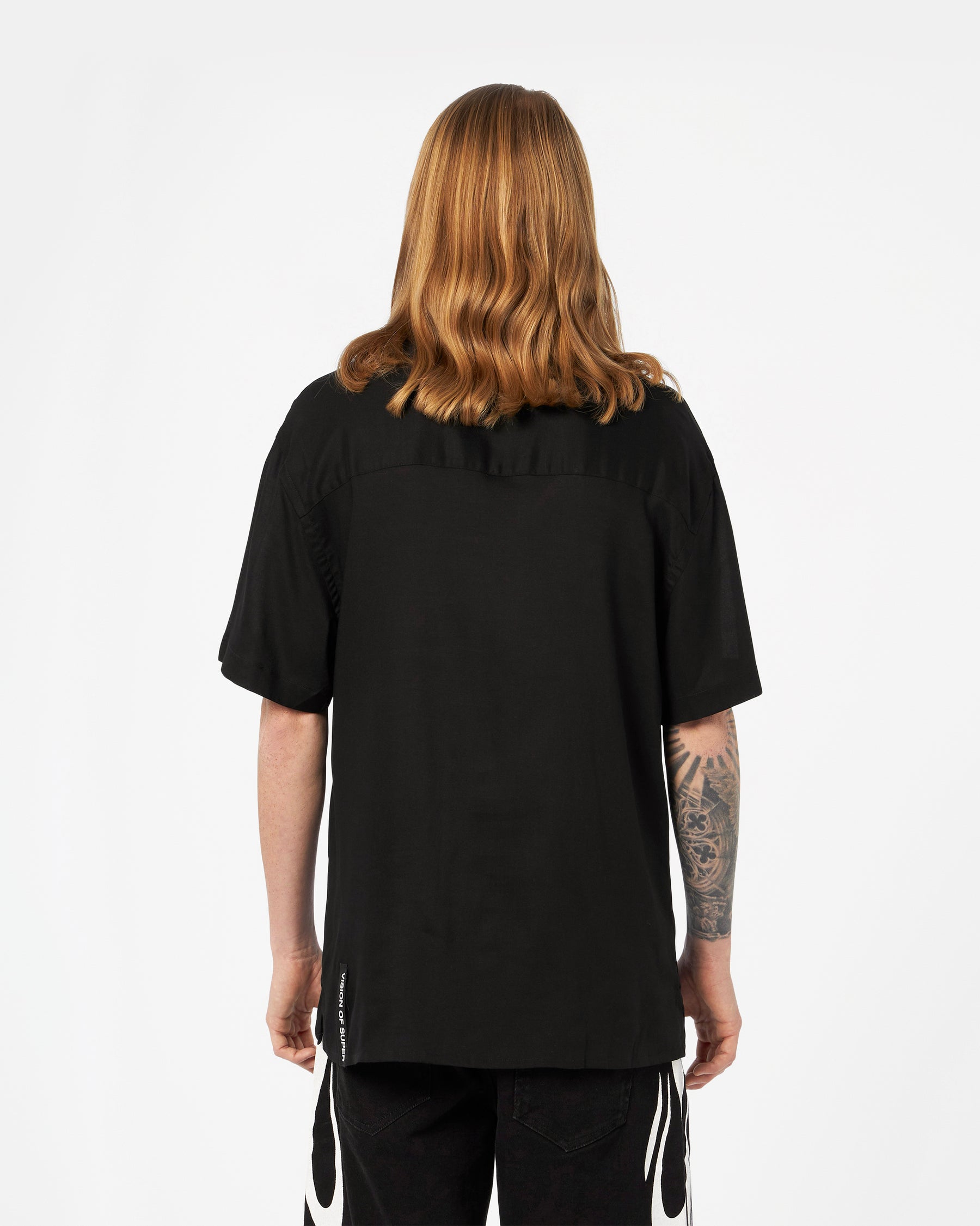 VISION OF SUPER BLACK SHIRT WITH PURPLE FLAMES