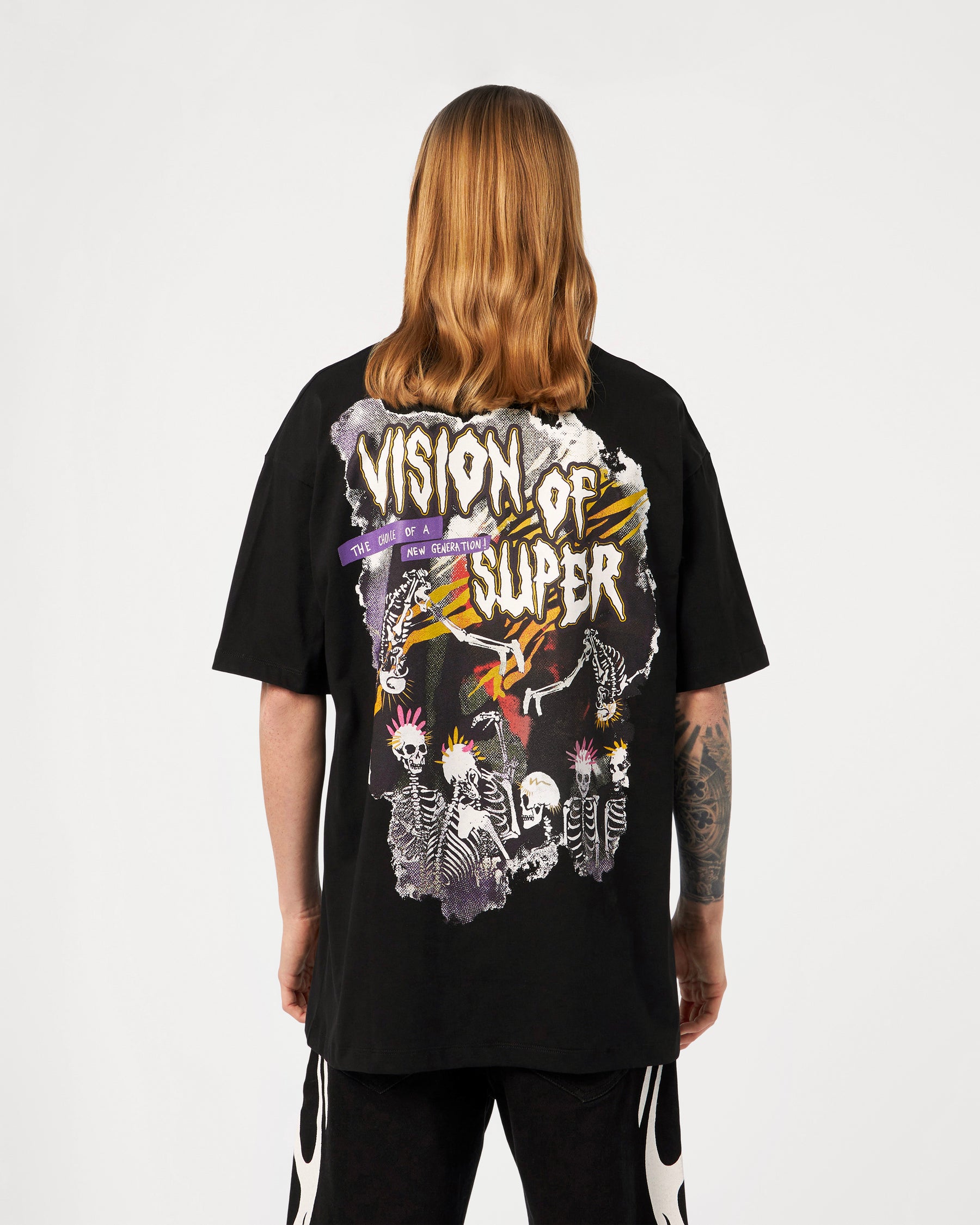 VISION OF SUPER BLACK TSHIRT WITH SKELETON PRINT