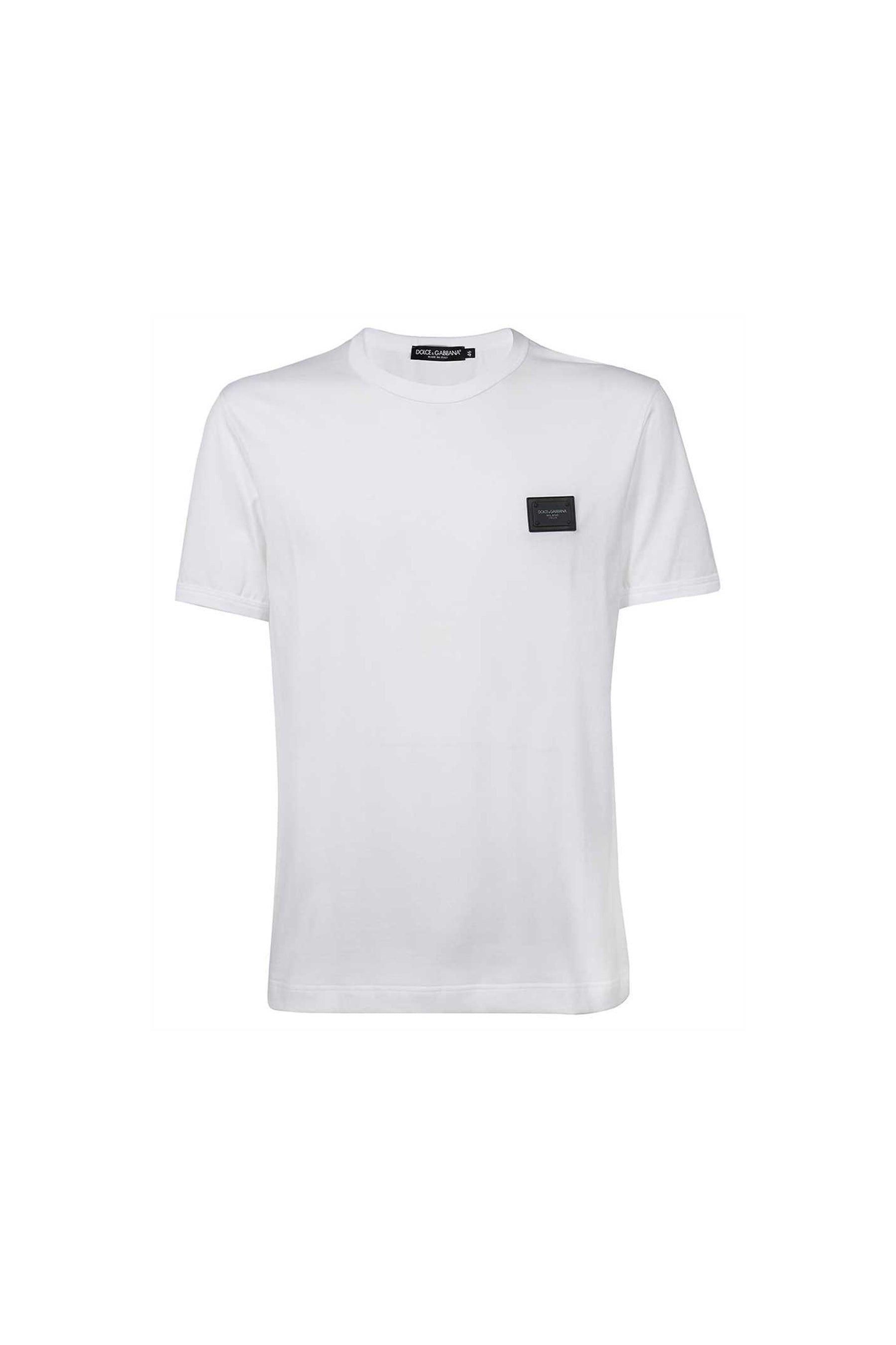 Dolce & Gabbana White Cotton Black Plate T-Shirt