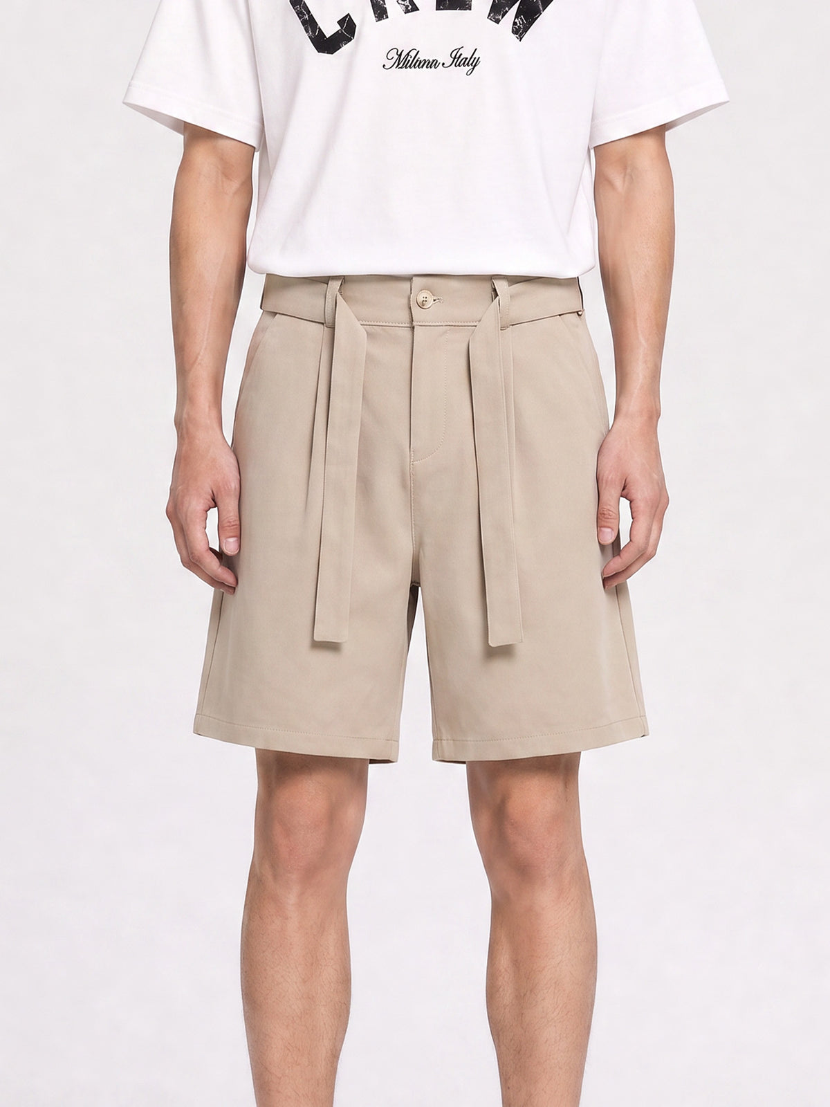 CREW Milano Elegant Belt Shorts Beige