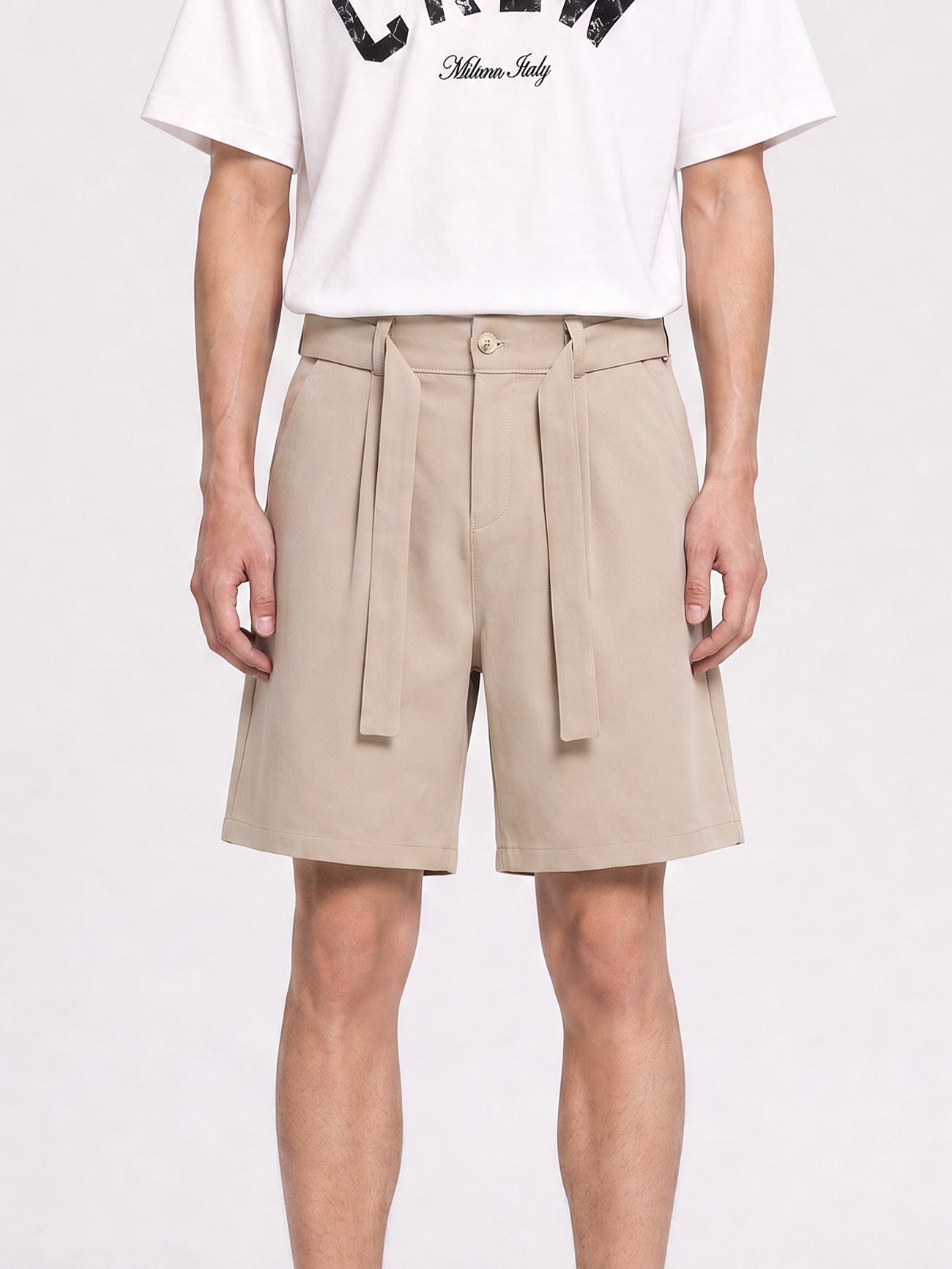 CREW Milano Elegant Belt Shorts Beige