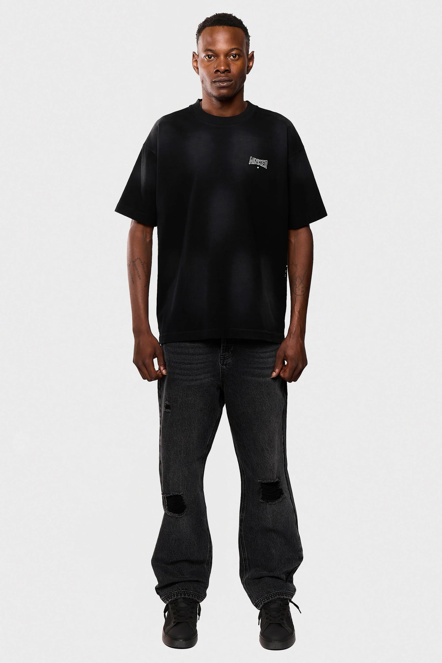 Ainker Cotton Wash 717 Black T-Shirt