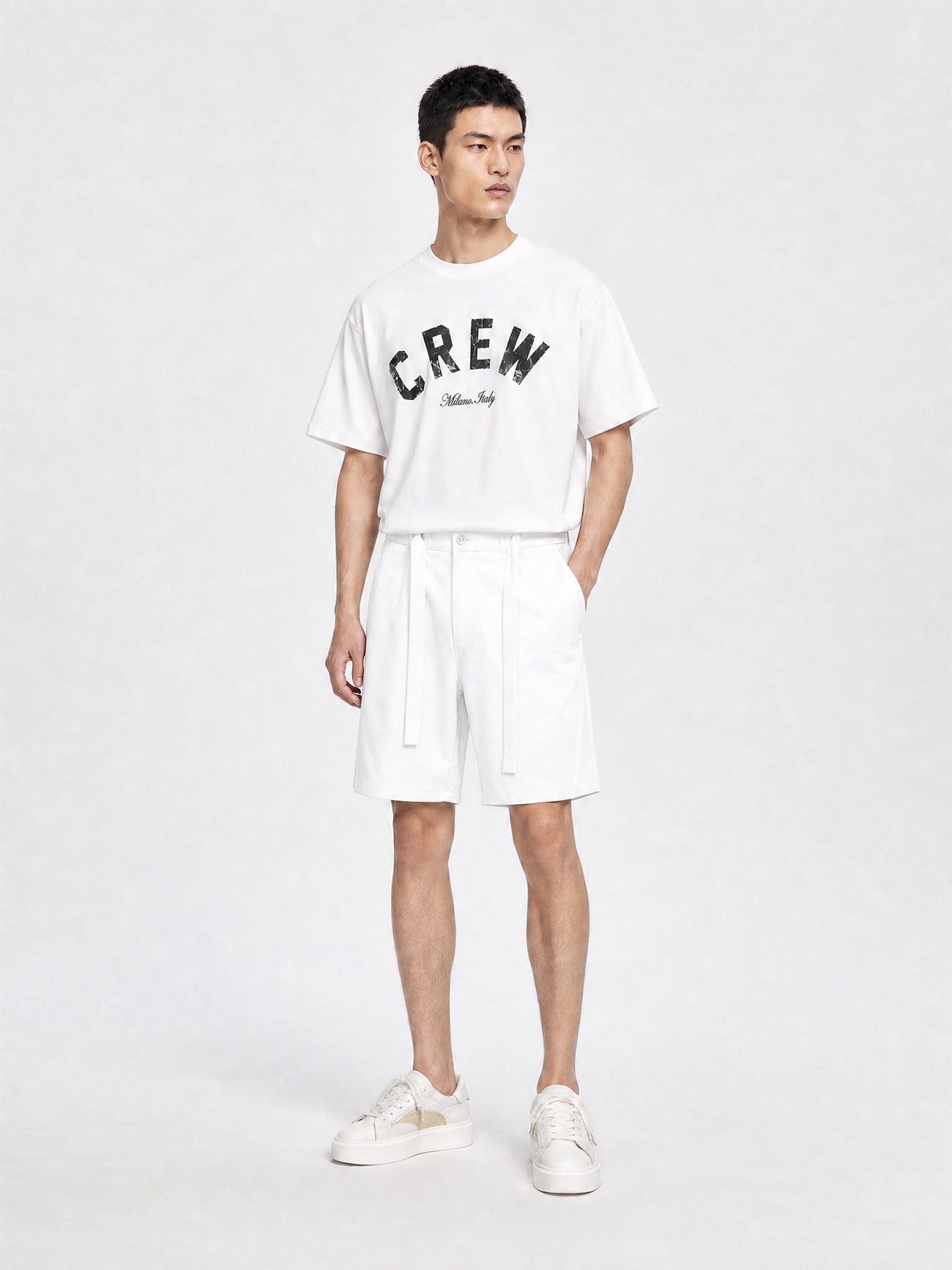 CREW Milano Elegant Belt Shorts White