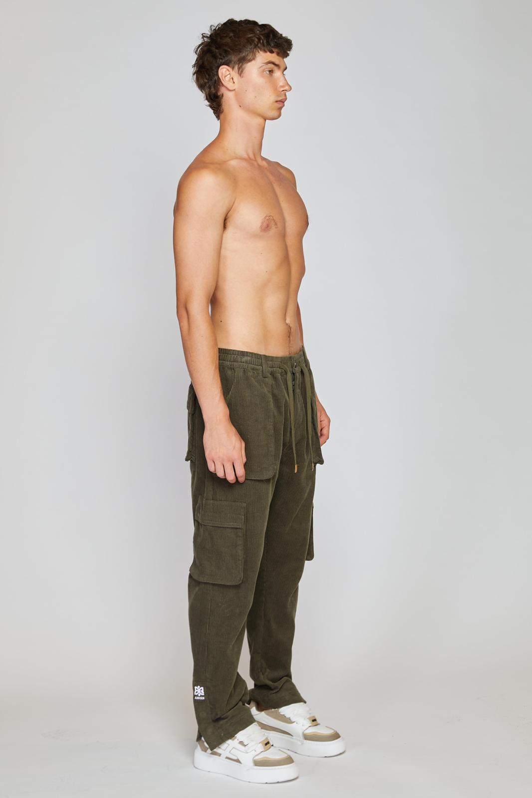 GREEN CORDUROY CARGO PANTS