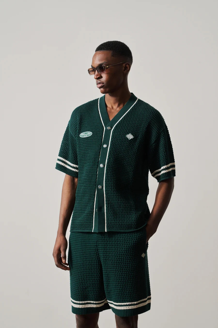 The Couture Club Crochet Knitted Baseball Shirt