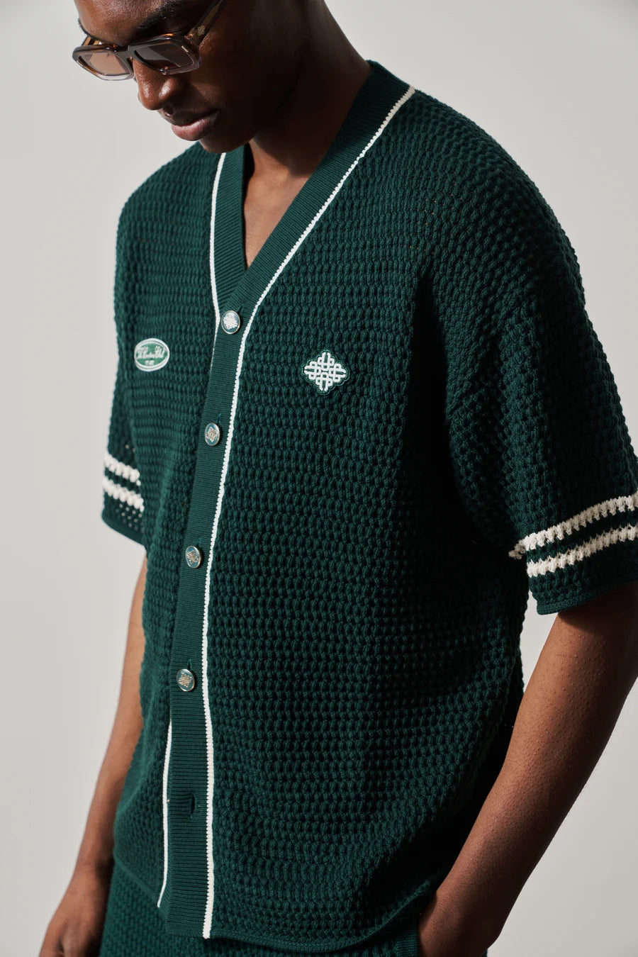 The Couture Club Crochet Knitted Baseball Shirt