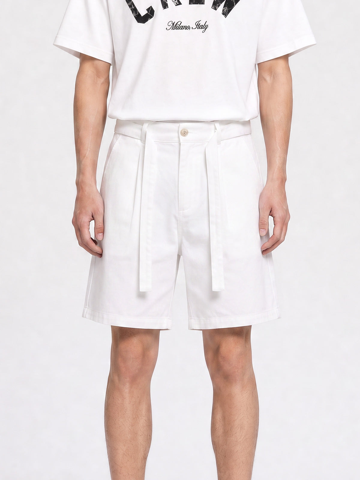 CREW Milano Elegant Belt Shorts White
