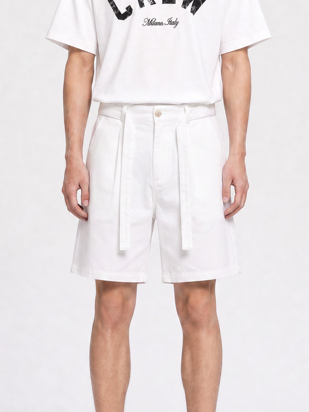 CREW Milano Elegant Belt Shorts White