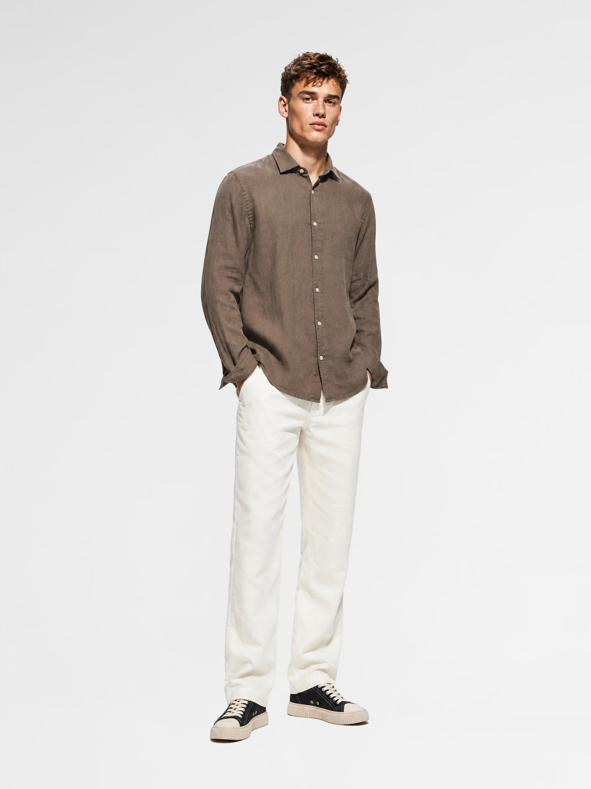 MAISON 9 PARIS Coffee Linen Shirt