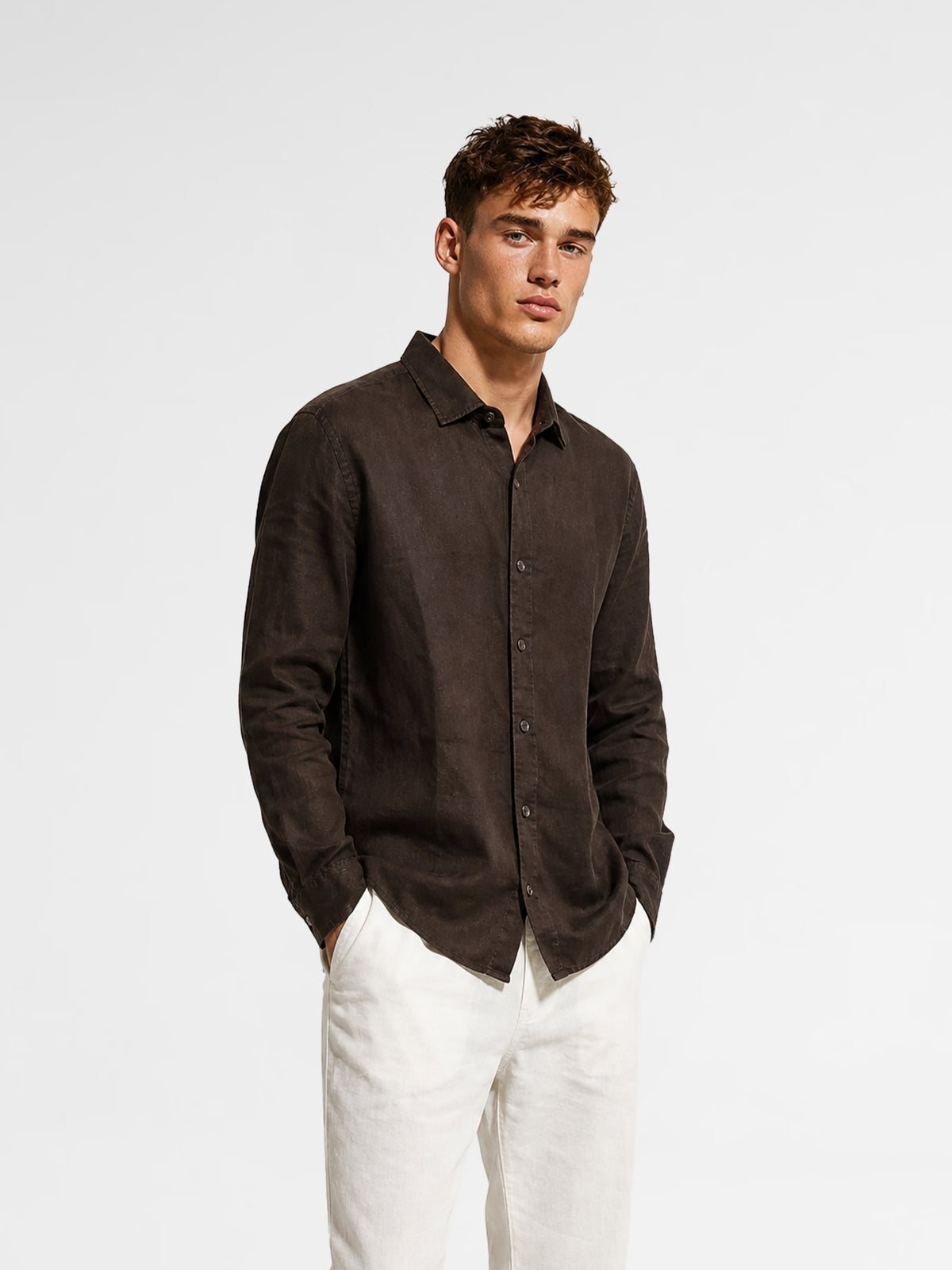 MAISON 9 PARIS 04 Dark Brown Linen Shirt