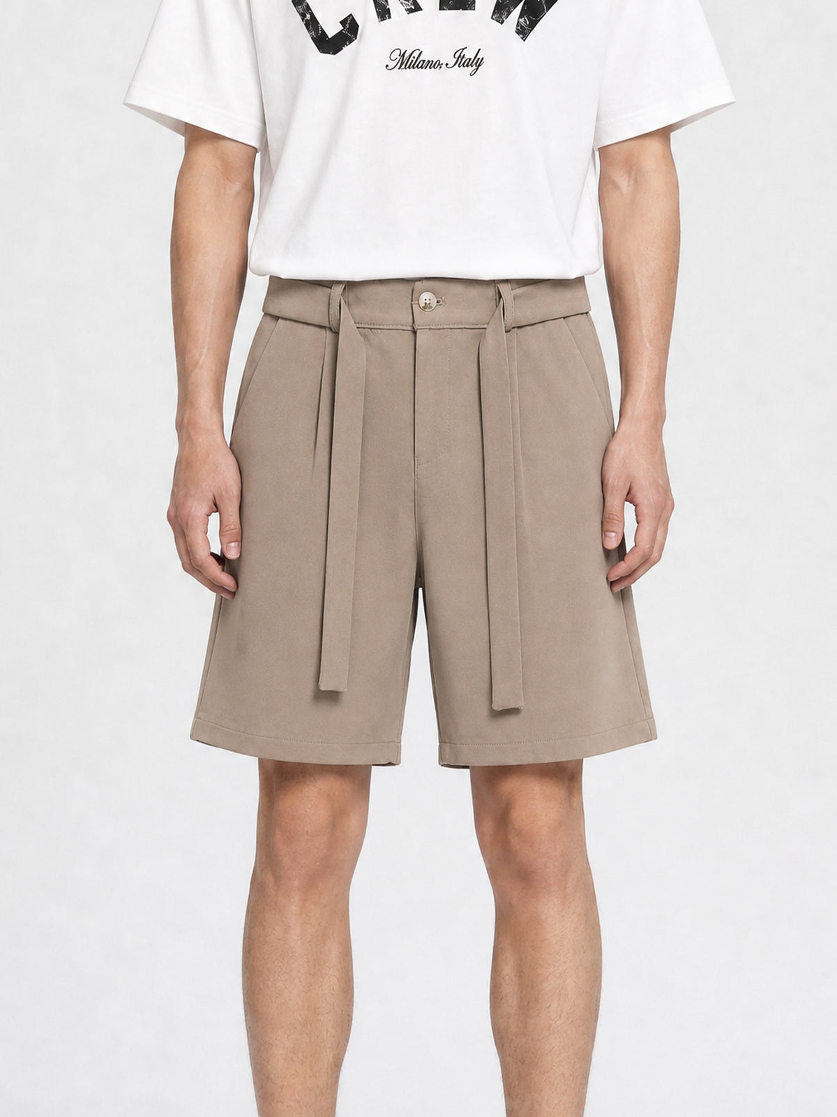 CREW Milano Elegant Belt Shorts Khaki