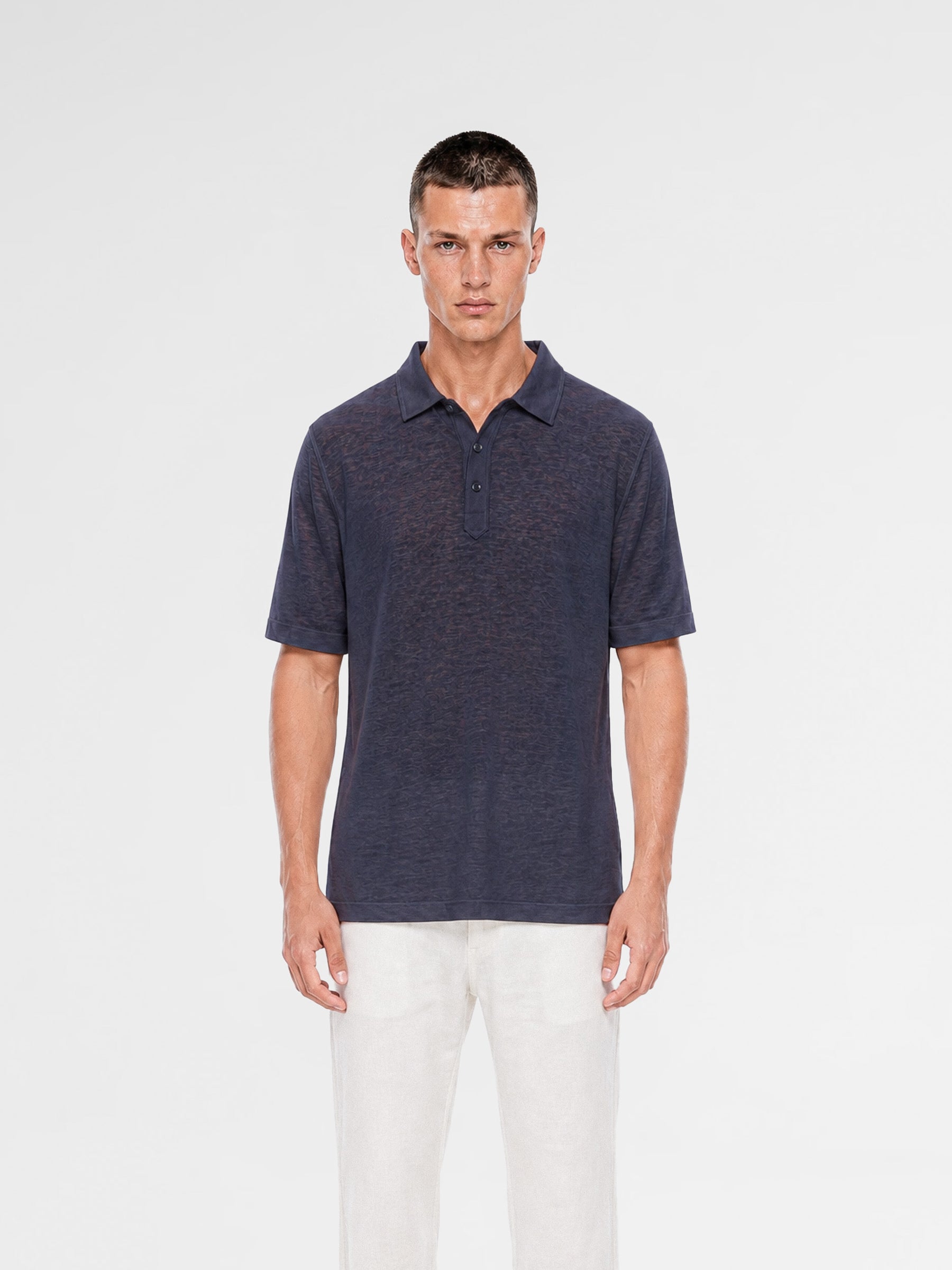 MAISON 9 PARIS Navy Soft Cotton Polo T-Shirt