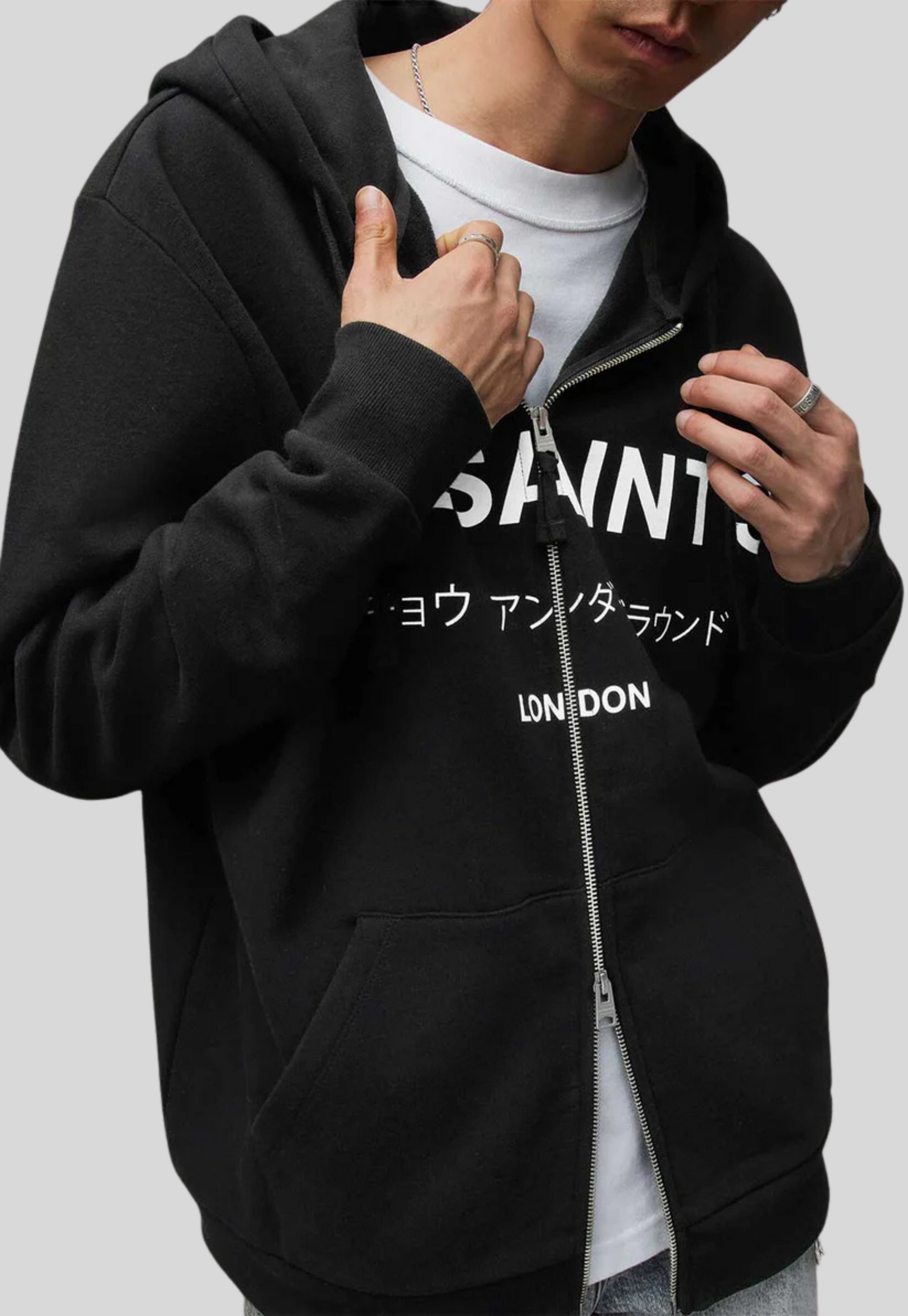 Allsaints Underground ZIP HOOD BLACK