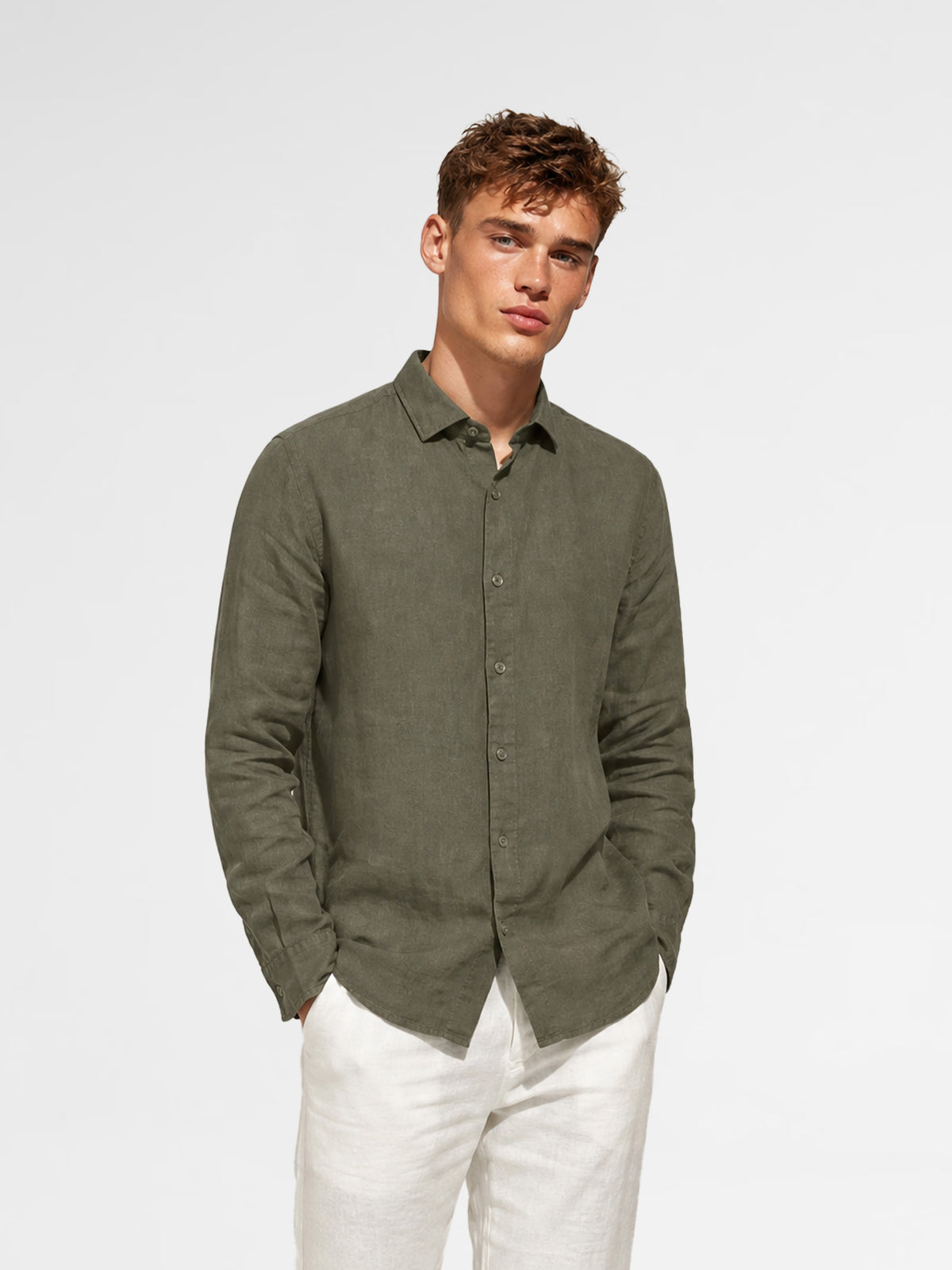 MAISON 9 PARIS 14 Green Linen Shirt