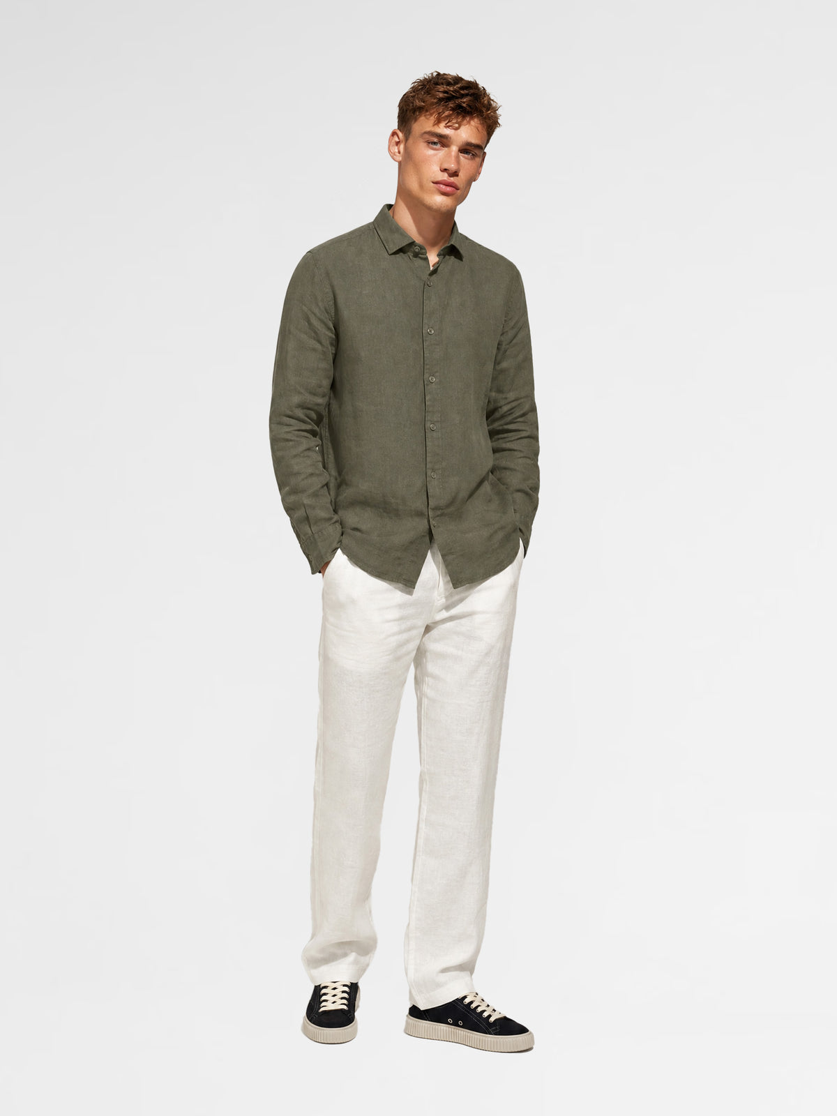 MAISON 9 PARIS 14 Green Linen Shirt