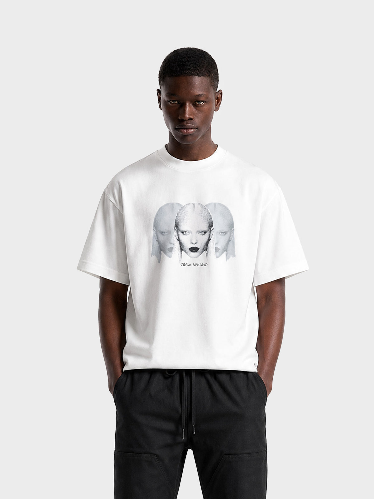 Crew Milano T-Shirt Logo Print CM-48 / WHITE