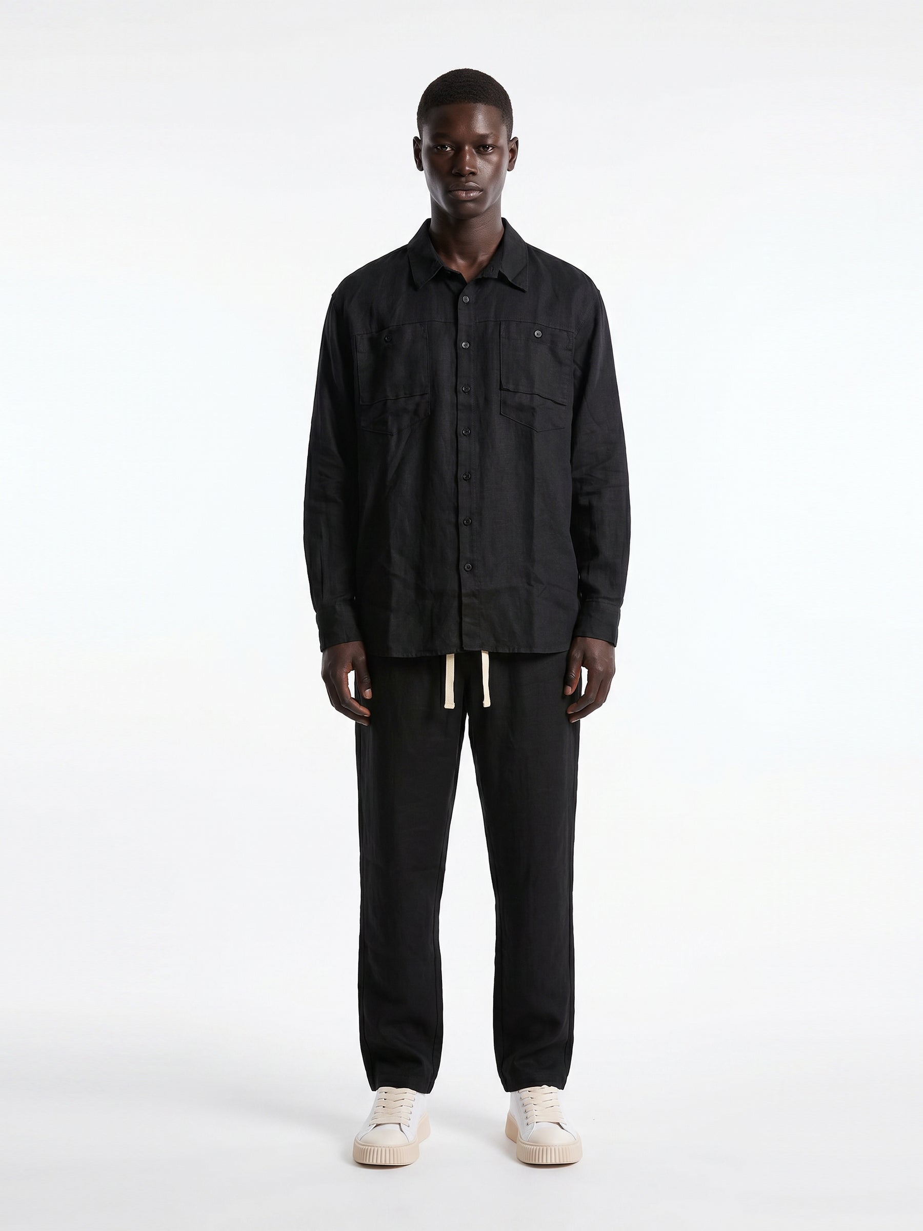 CREW Milano "Corfu" Linen Set Shirt/Pants Black