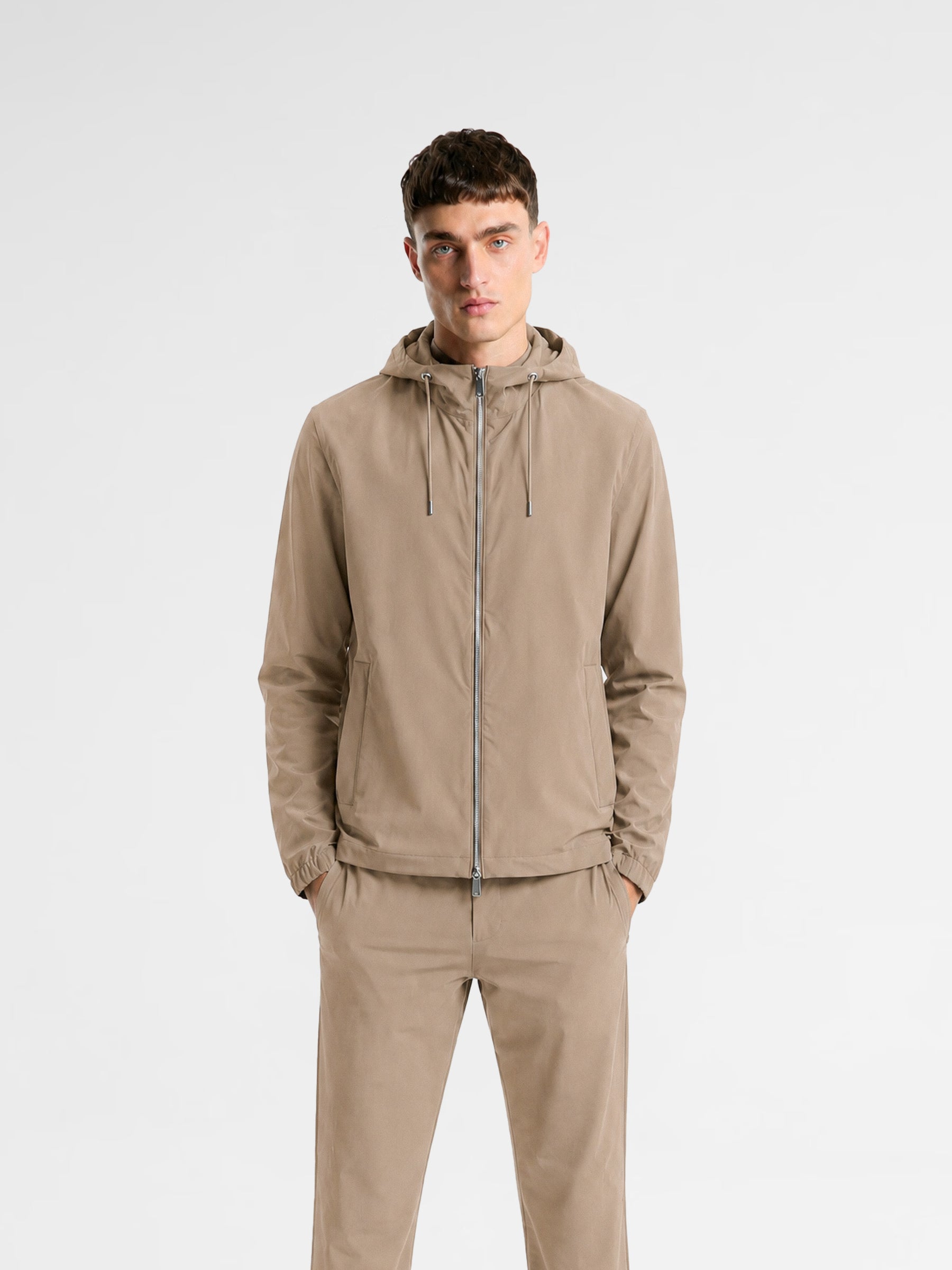 MAISON 9 PARIS Beige Zipper Nylon Windbreaker Jacket
