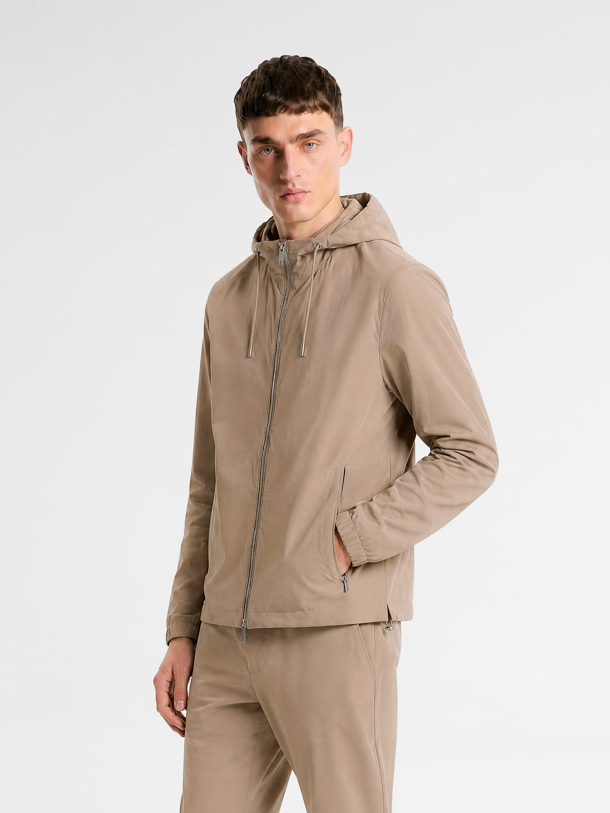 MAISON 9 PARIS Beige Zipper Nylon Windbreaker Jacket
