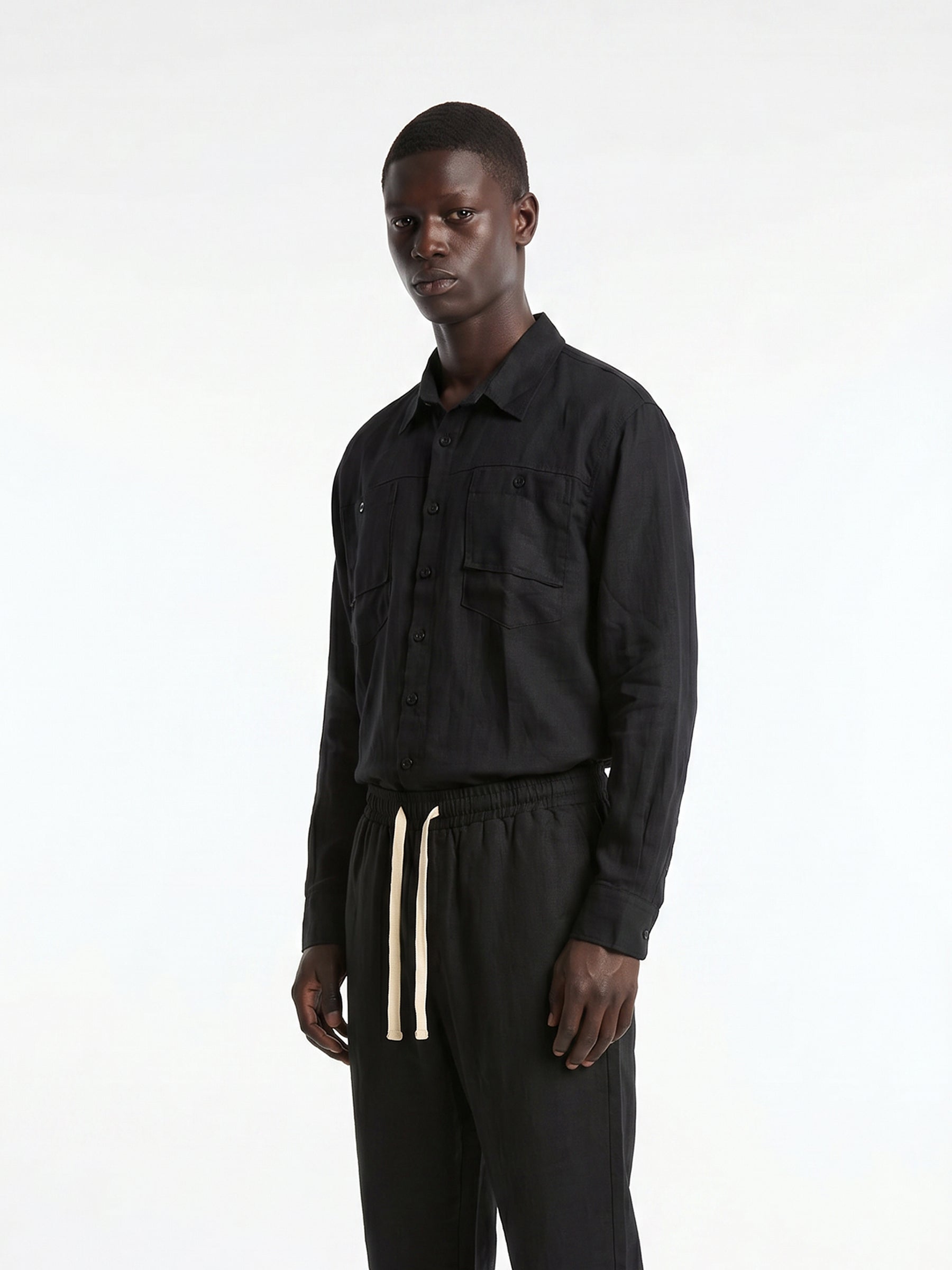 CREW Milano "Corfu" Linen Set Shirt/Pants Black