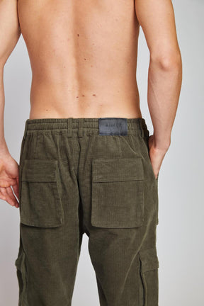 GREEN CORDUROY CARGO PANTS