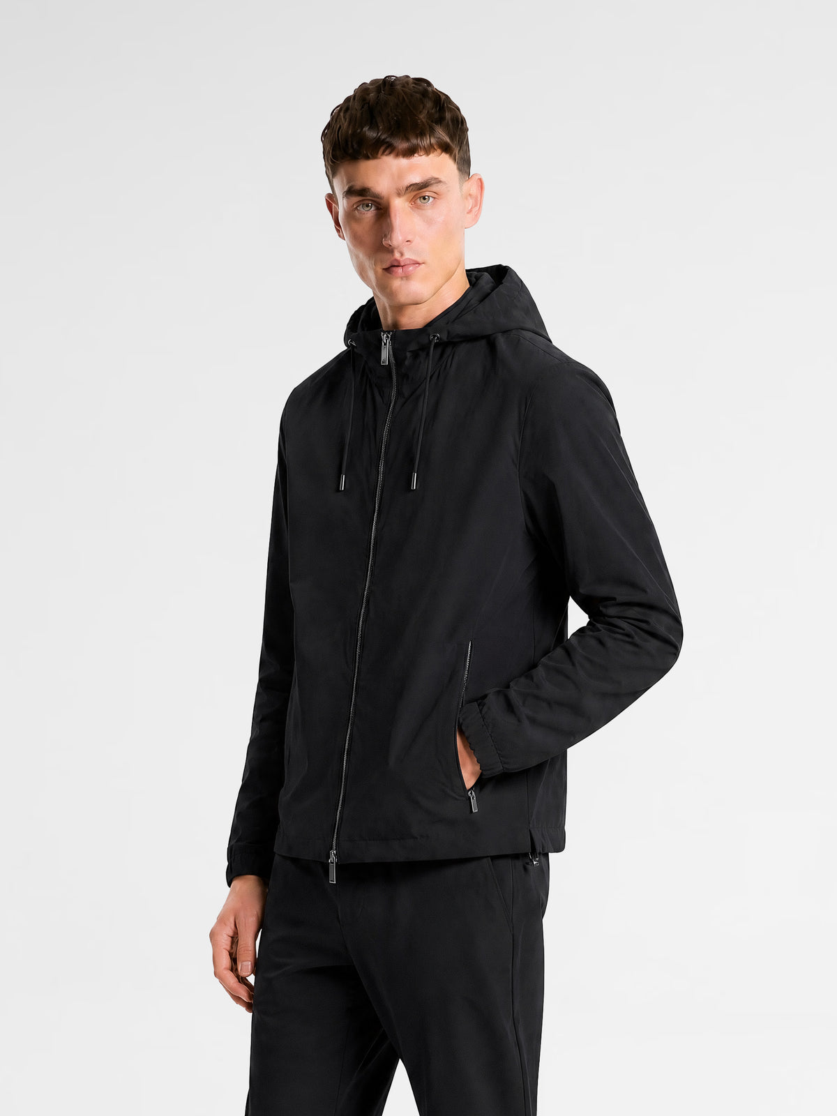 MAISON 9 PARIS Black Zipper Nylon Windbreaker Jacket