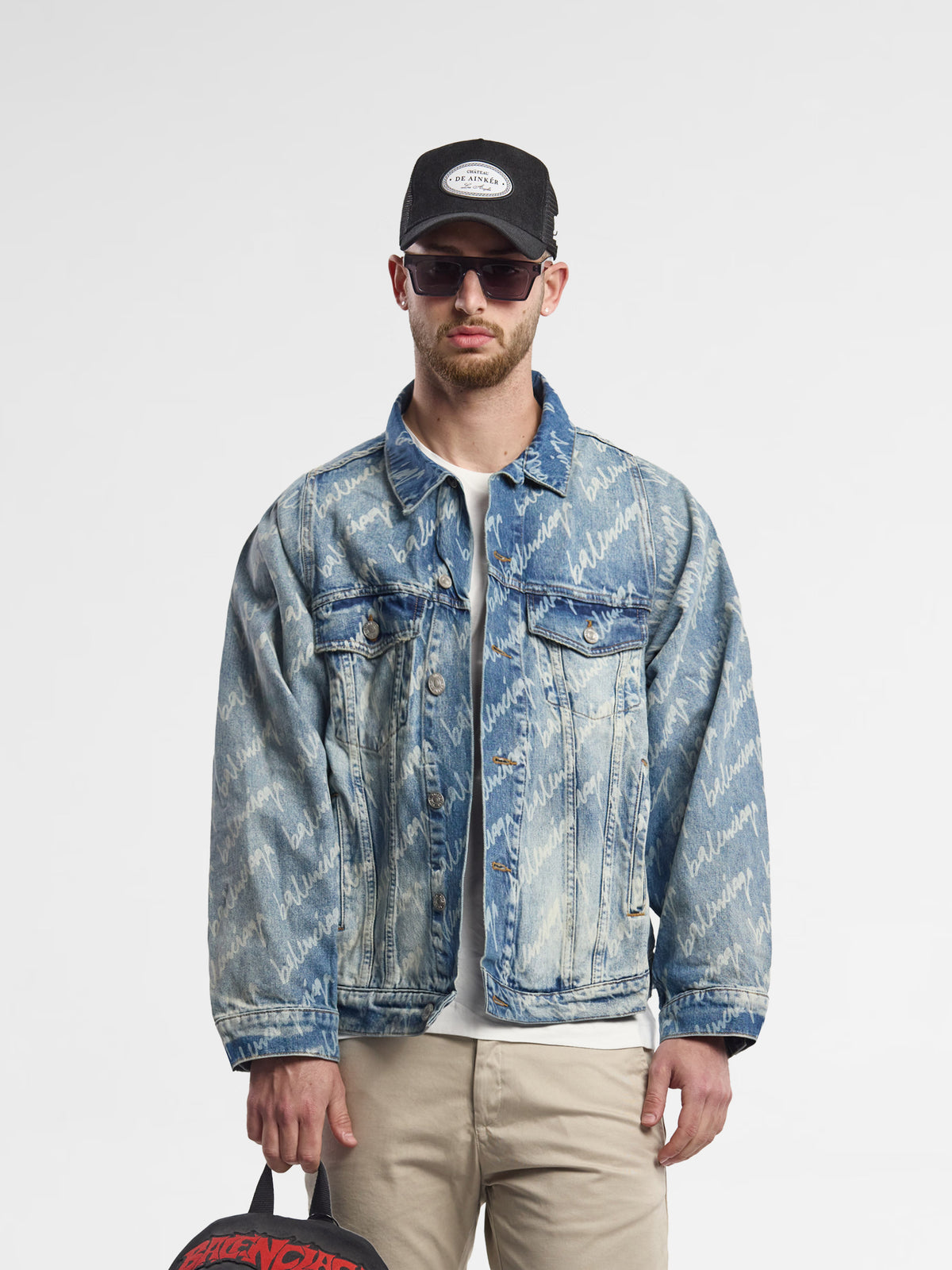 Balenciaga logo-print oversized denim jacket