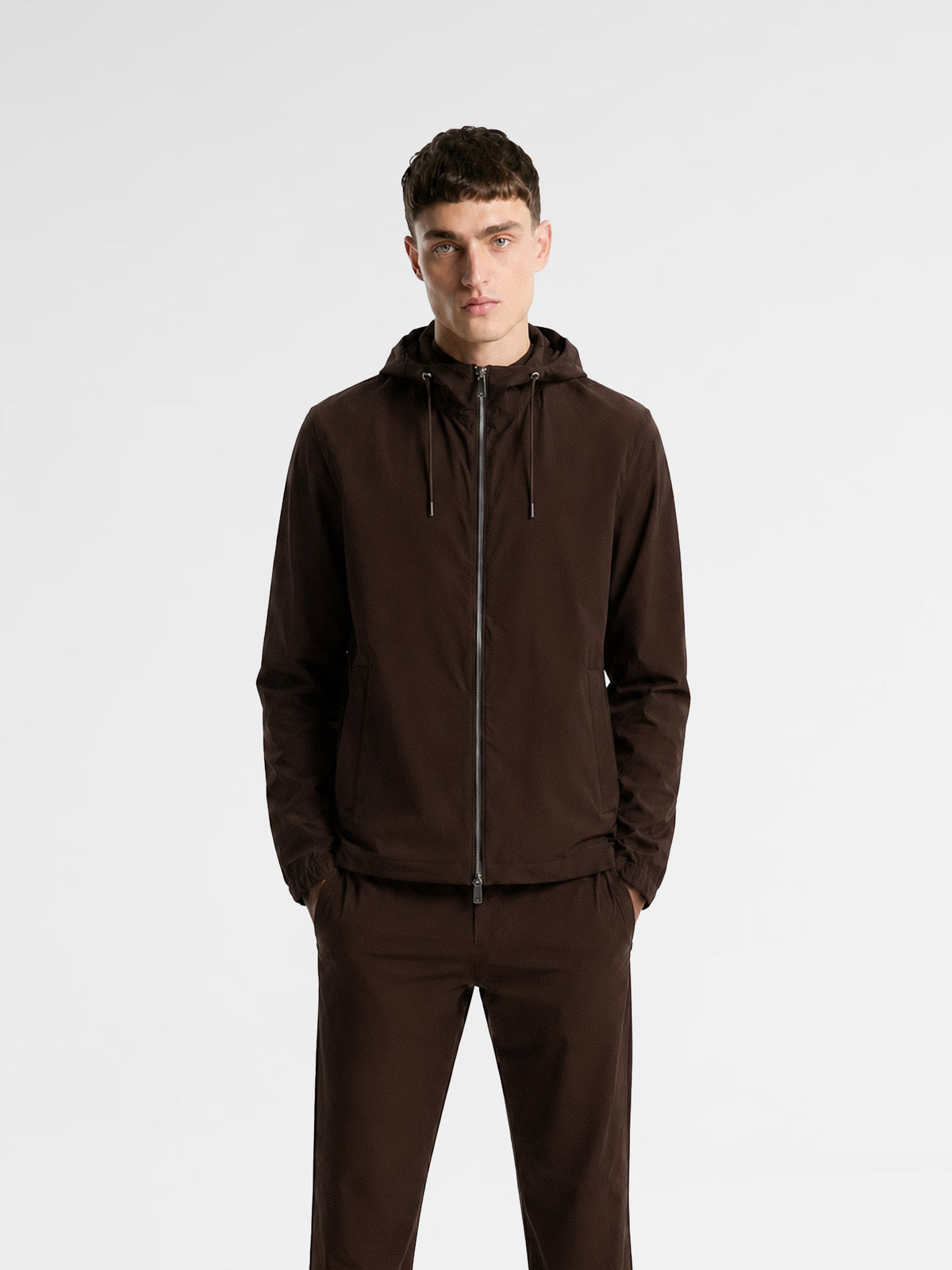 MAISON 9 PARIS Brown Zipper Nylon Windbreaker Jacket