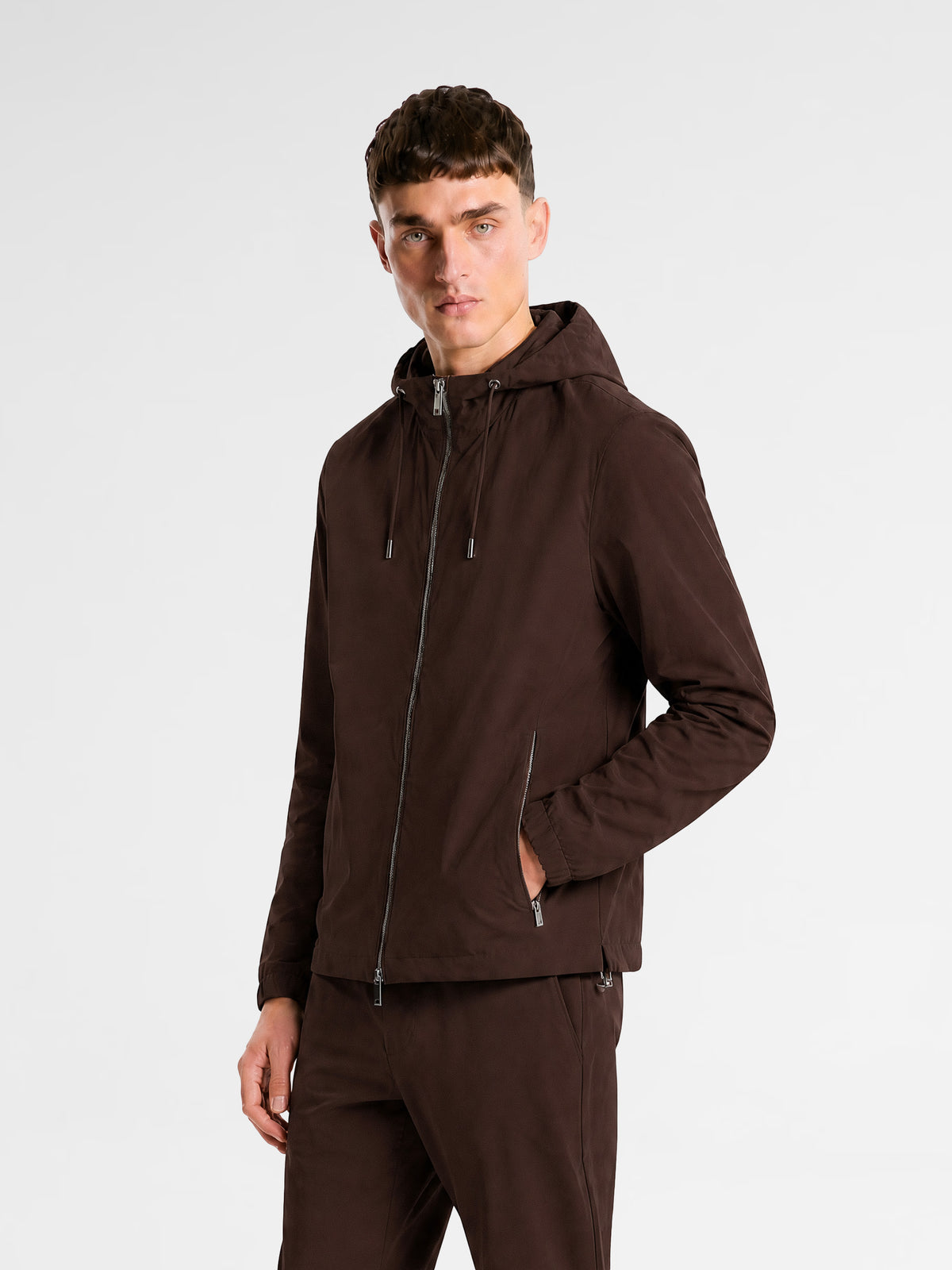 MAISON 9 PARIS Brown Zipper Nylon Windbreaker Jacket