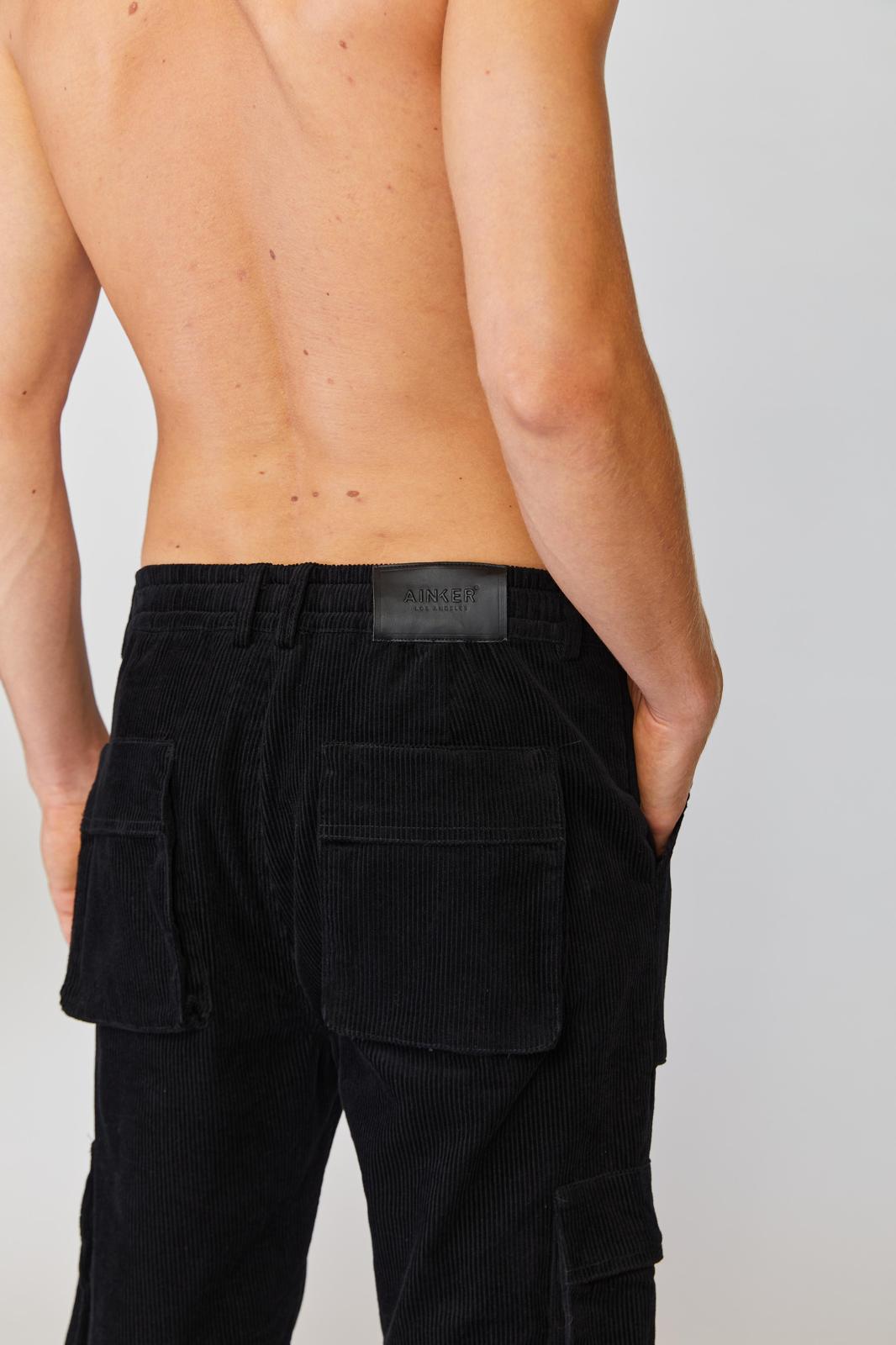 BLACK CORDUROY CARGO PANTS