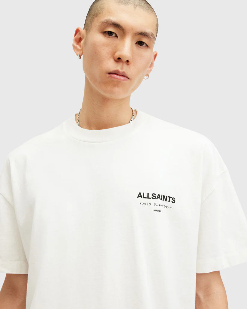 Allsaints T-SHIRT UNDERGROUND SS CREW WHITE