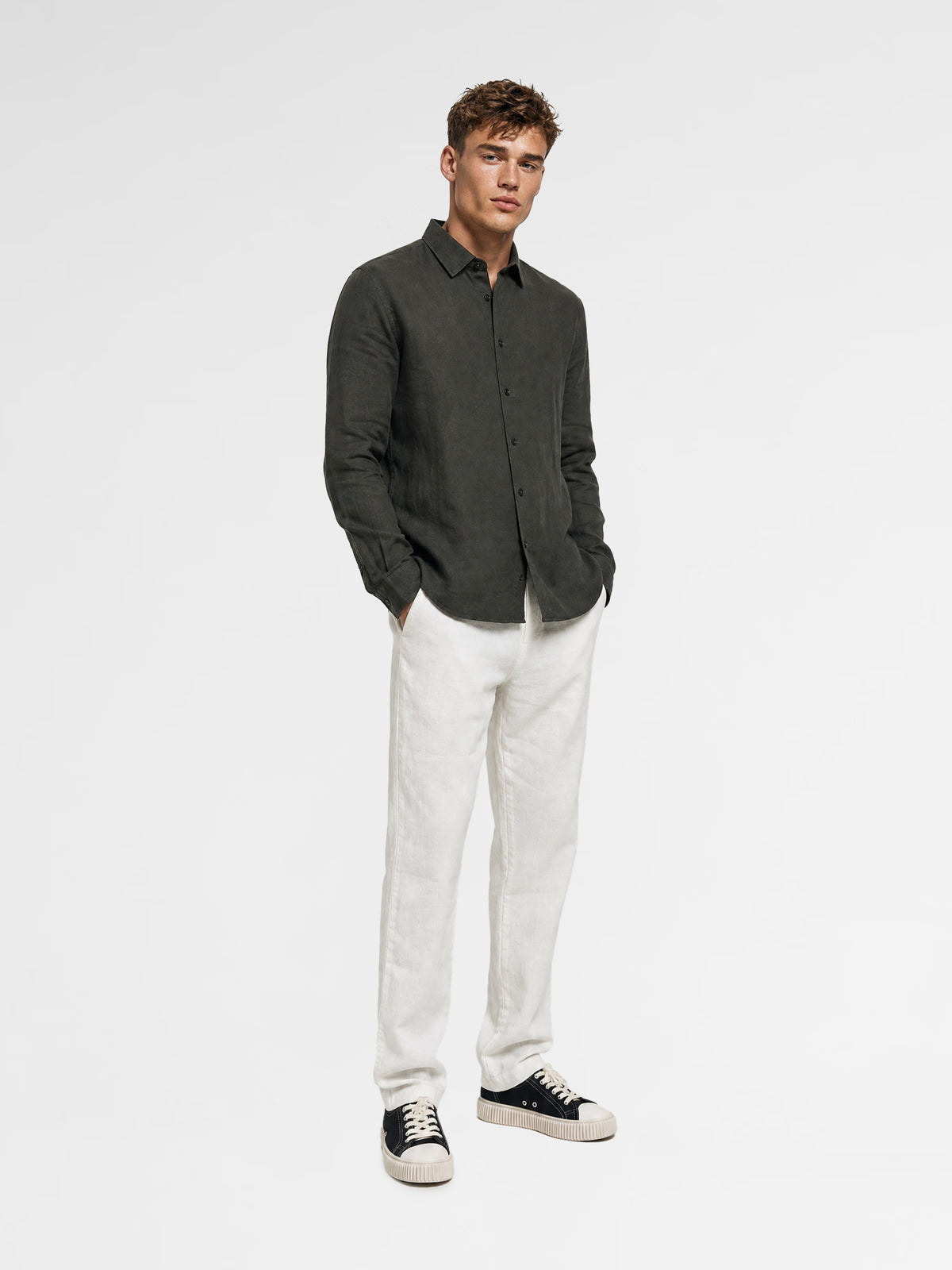 MAISON 9 PARIS 20 Dark Khaki Linen Shirt