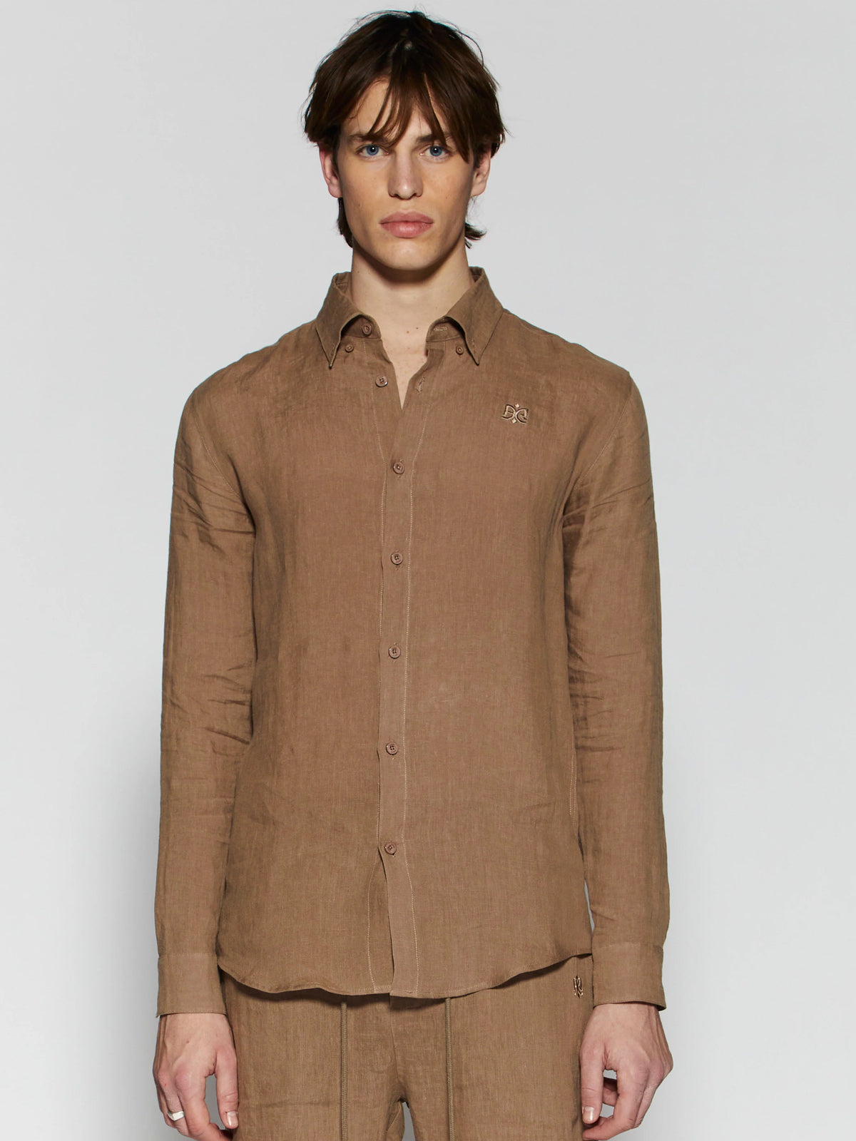 Ainker Linen Mocha 402 Button Shirt