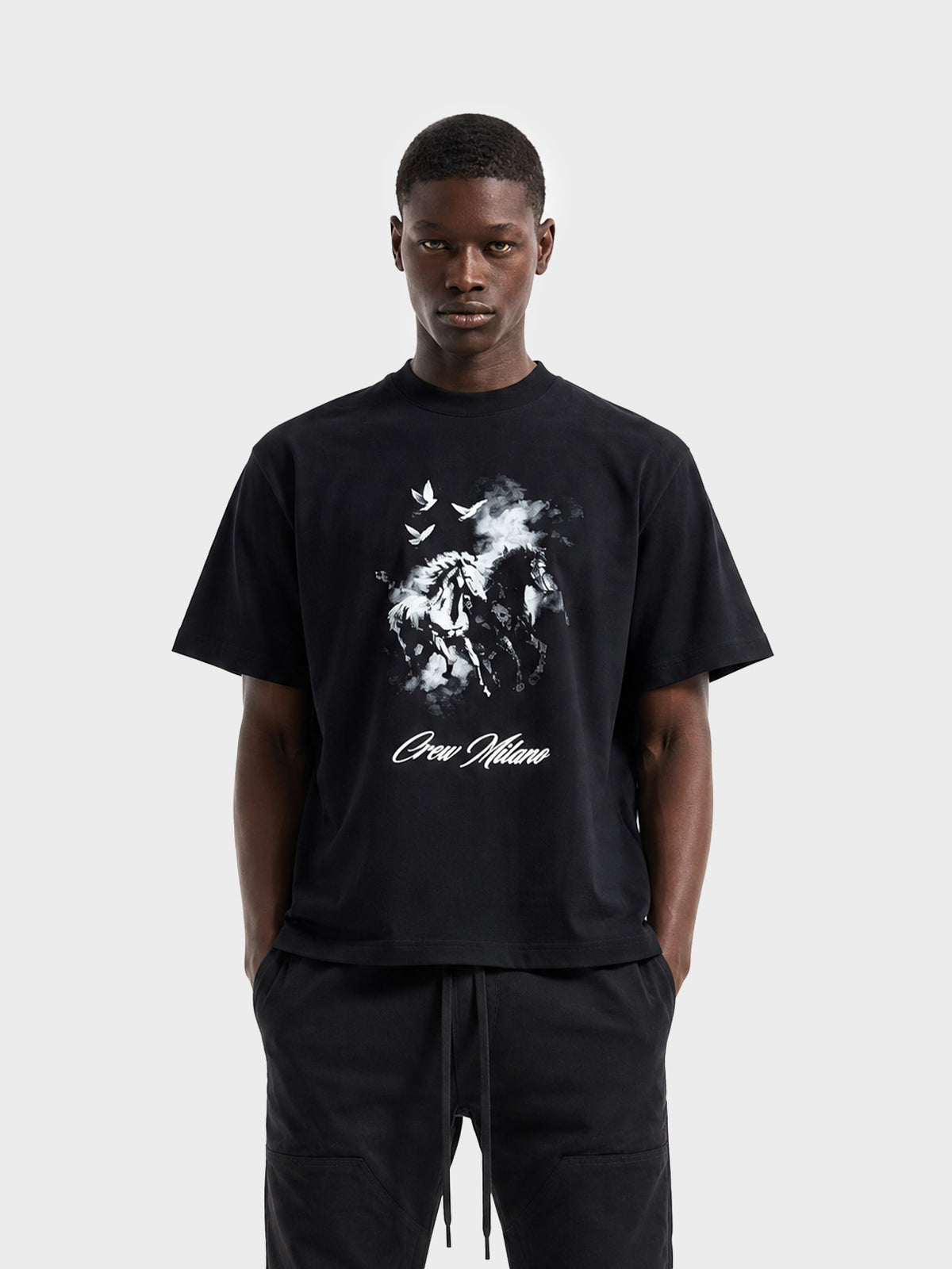 Crew Milano T-Shirt Logo Print CM-47 / BLACK