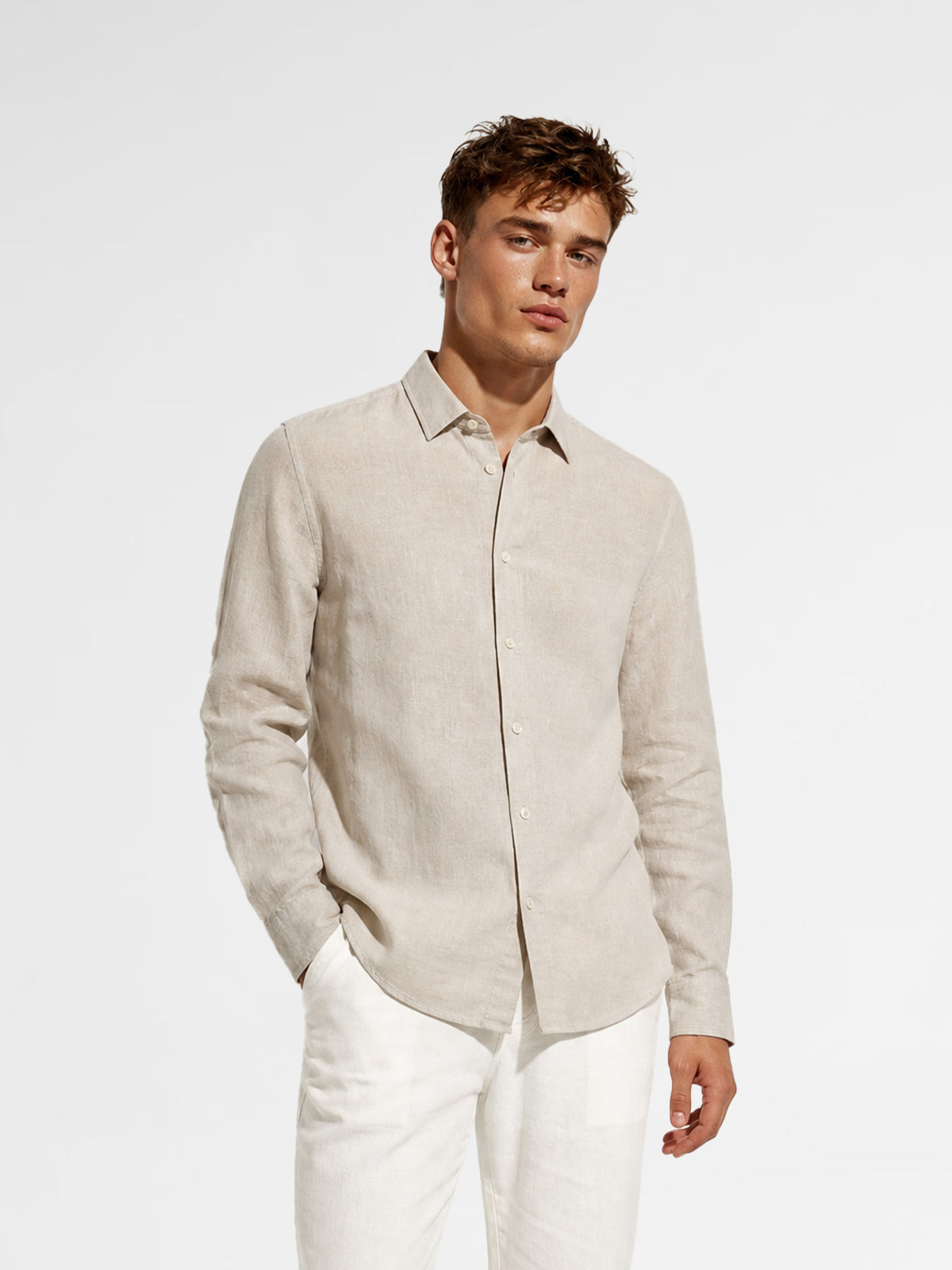 MAISON 9 PARIS 13 Stone Linen Shirt