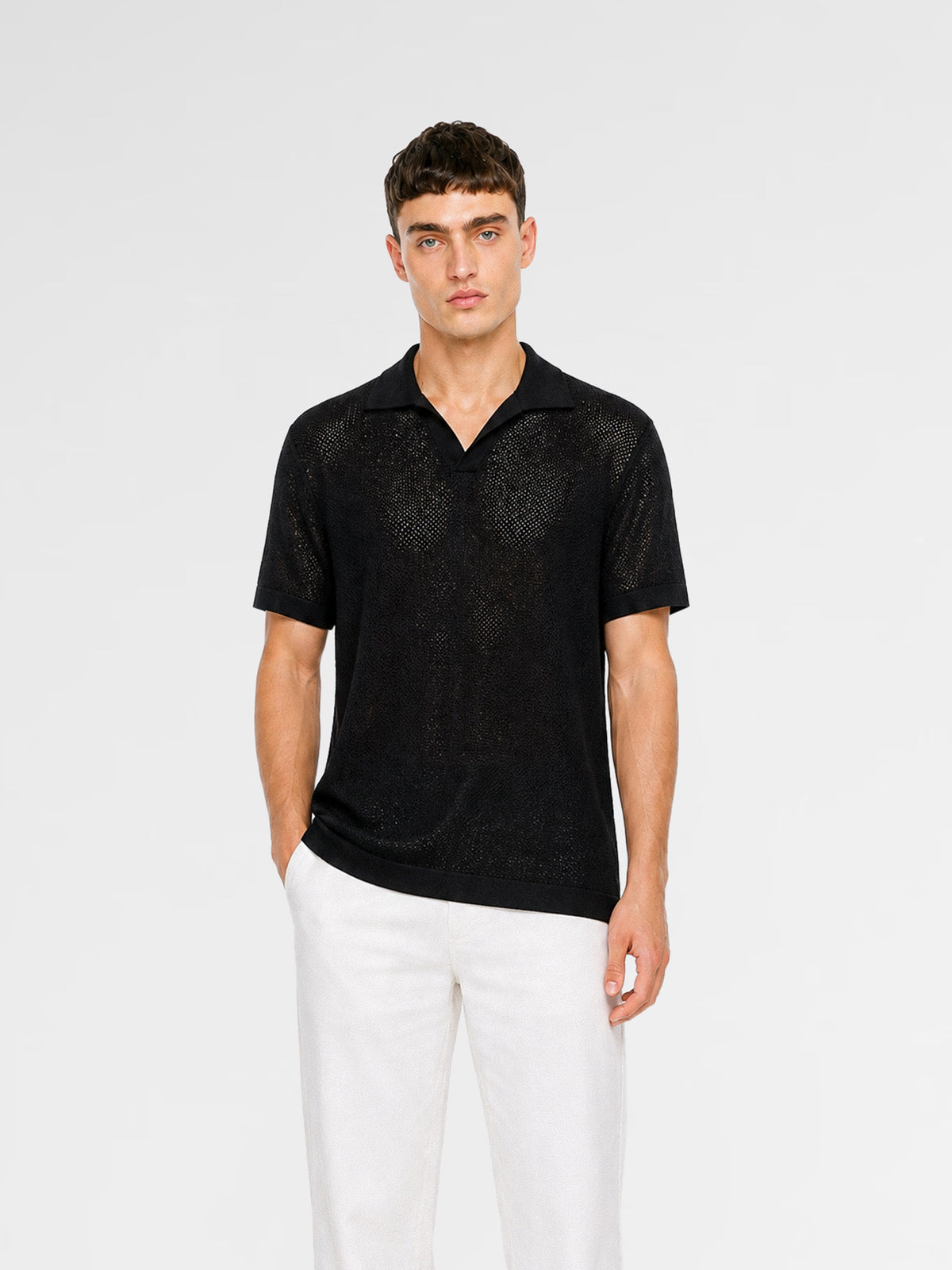 MAISON 9 PARIS Black Knit Polo T-Shirt