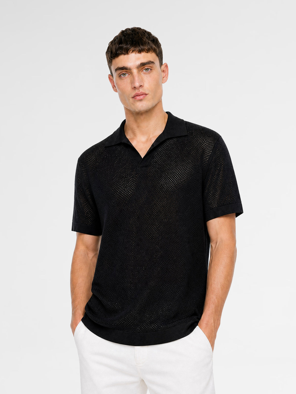 MAISON 9 PARIS Black Knit Polo T-Shirt
