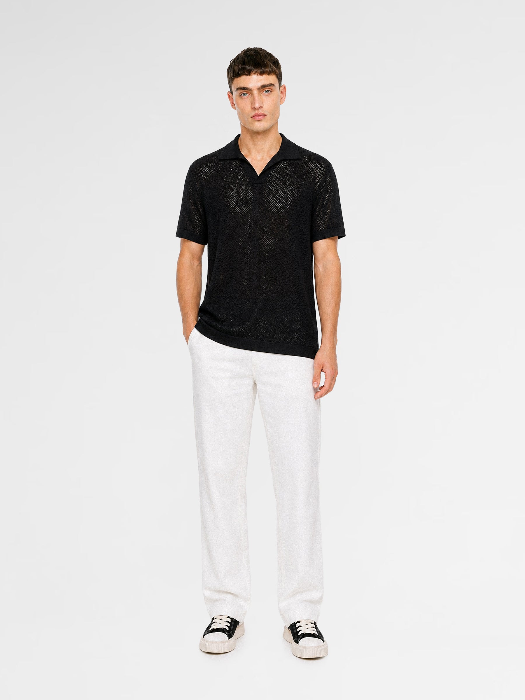 MAISON 9 PARIS Black Knit Polo T-Shirt