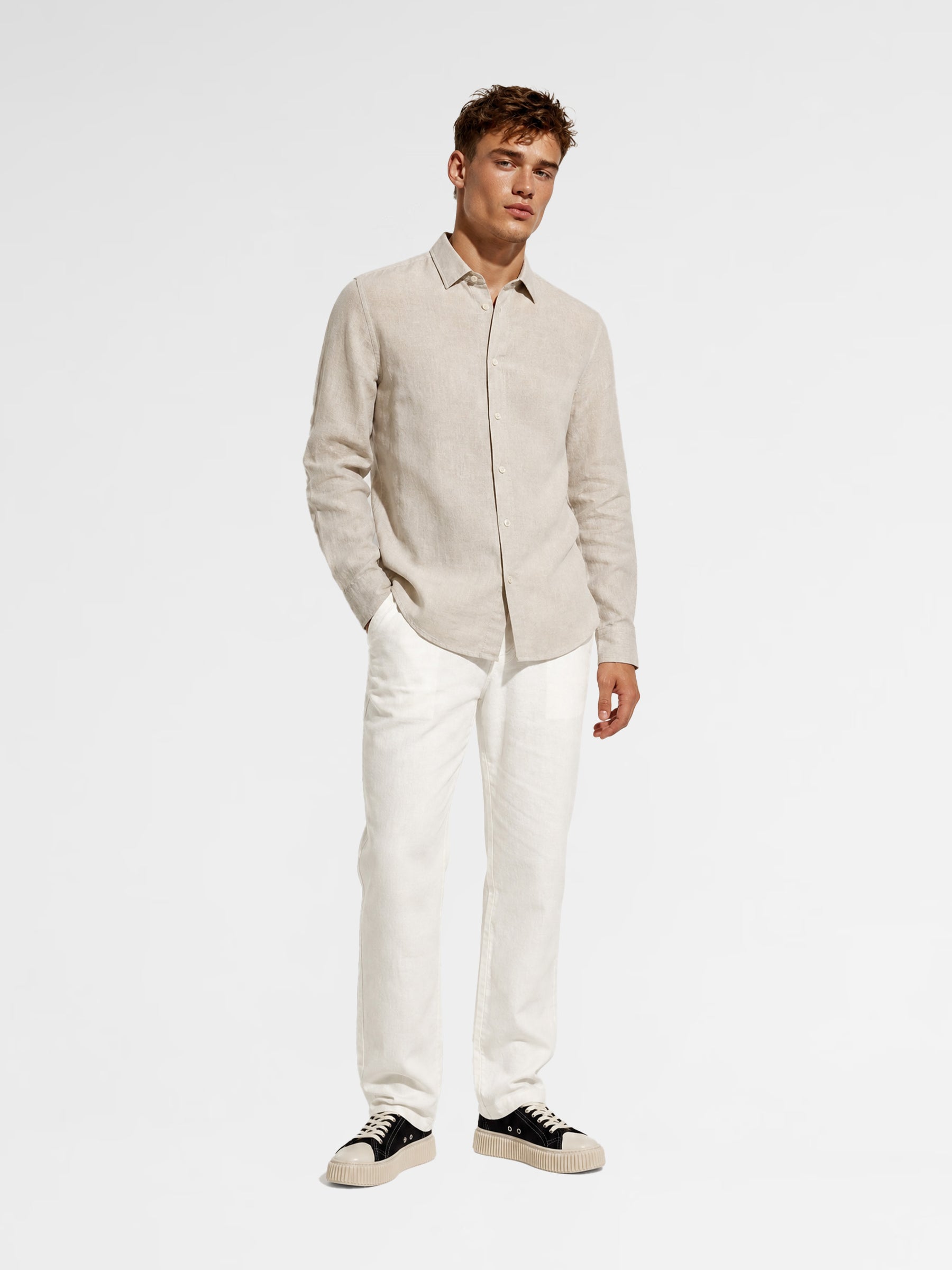 MAISON 9 PARIS 13 Stone Linen Shirt
