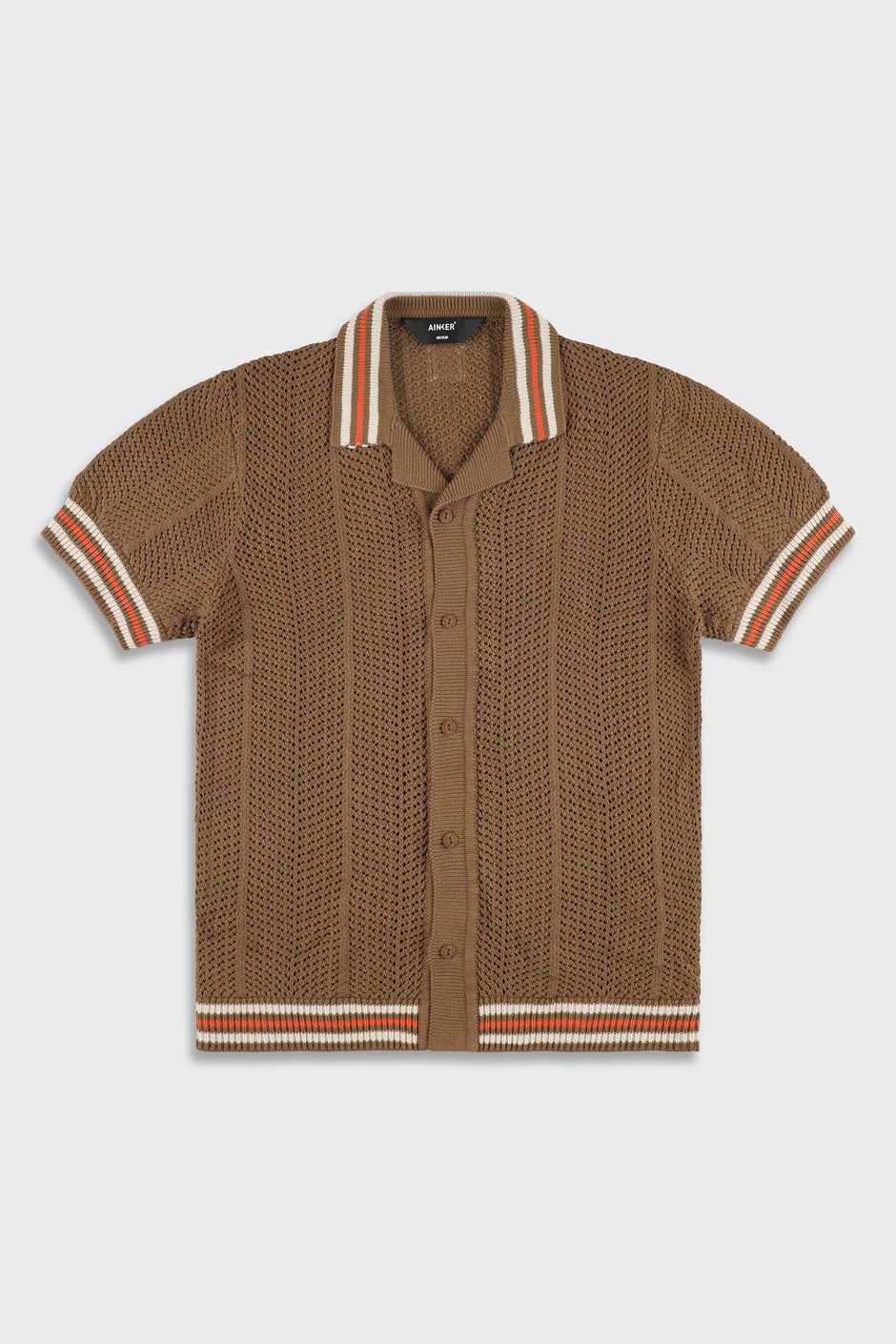 Ainker 802 Brown Knit Button Shirt